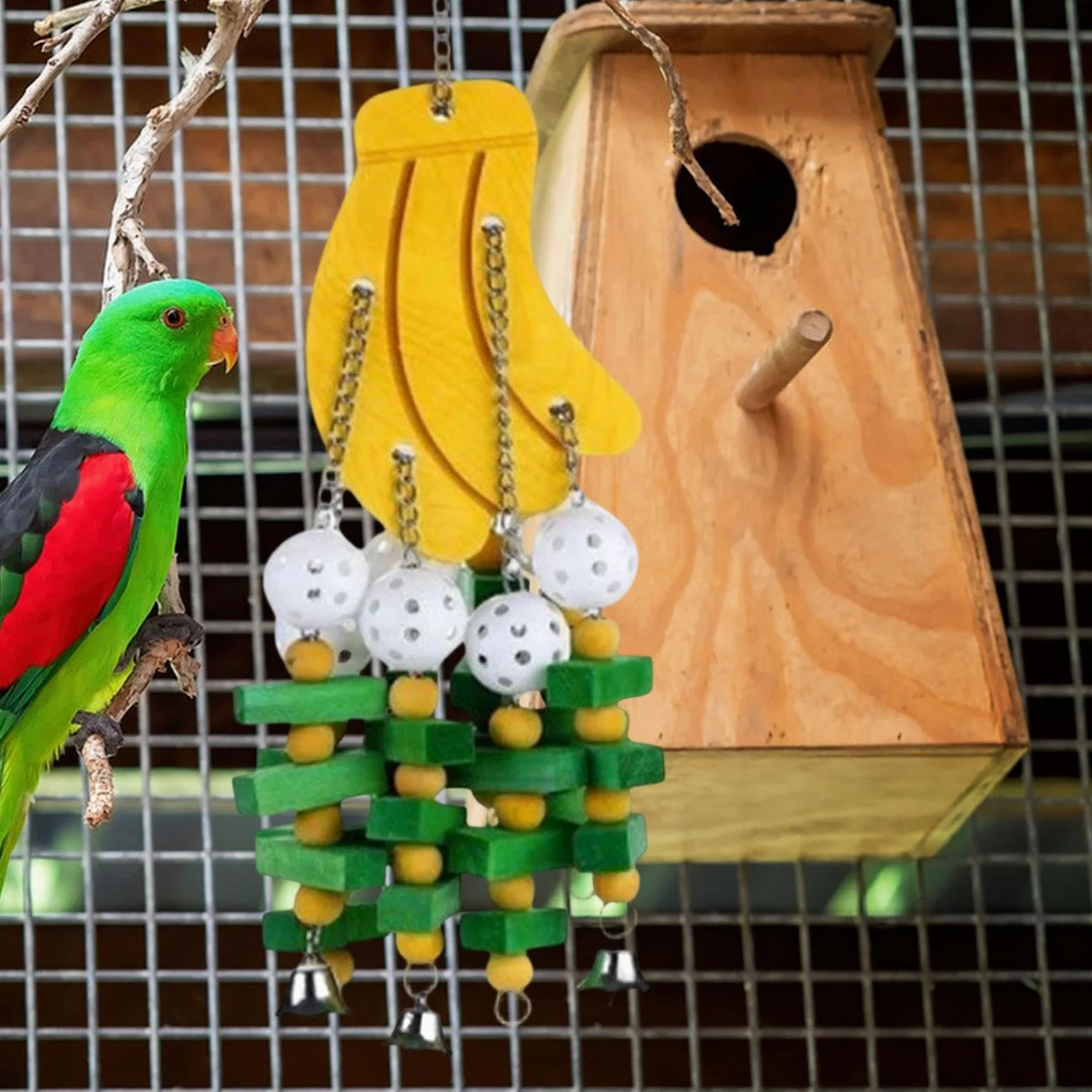 Jouet à mâcher pour Perroquet, Accessoire de Cage à Suspendre pour pinsons, cacatoès et Conures, pour l'entraînement.