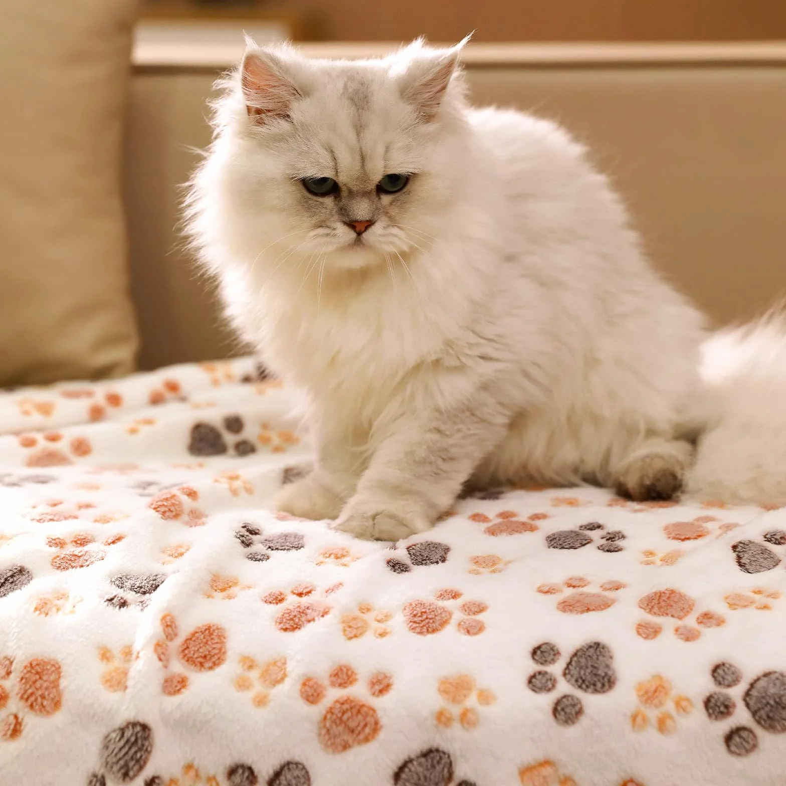 CIYIN Couverture pour Chien Chat en Flanelle Douce, Lavable avec Imprimé Patte (60x40cm, Blanc, Gris, Rose)
