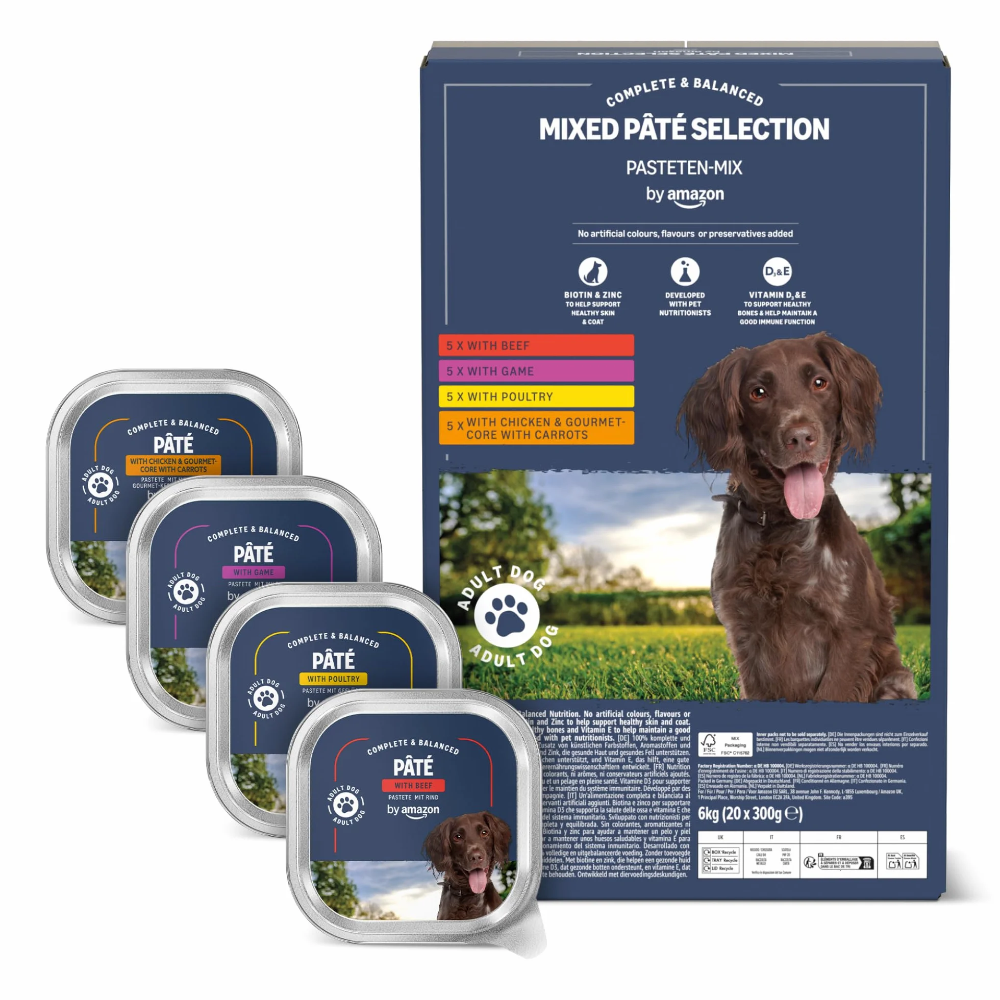 Amazon Nourriture Humide pour Chiens Pâté Mélangé 300g Lot de 20