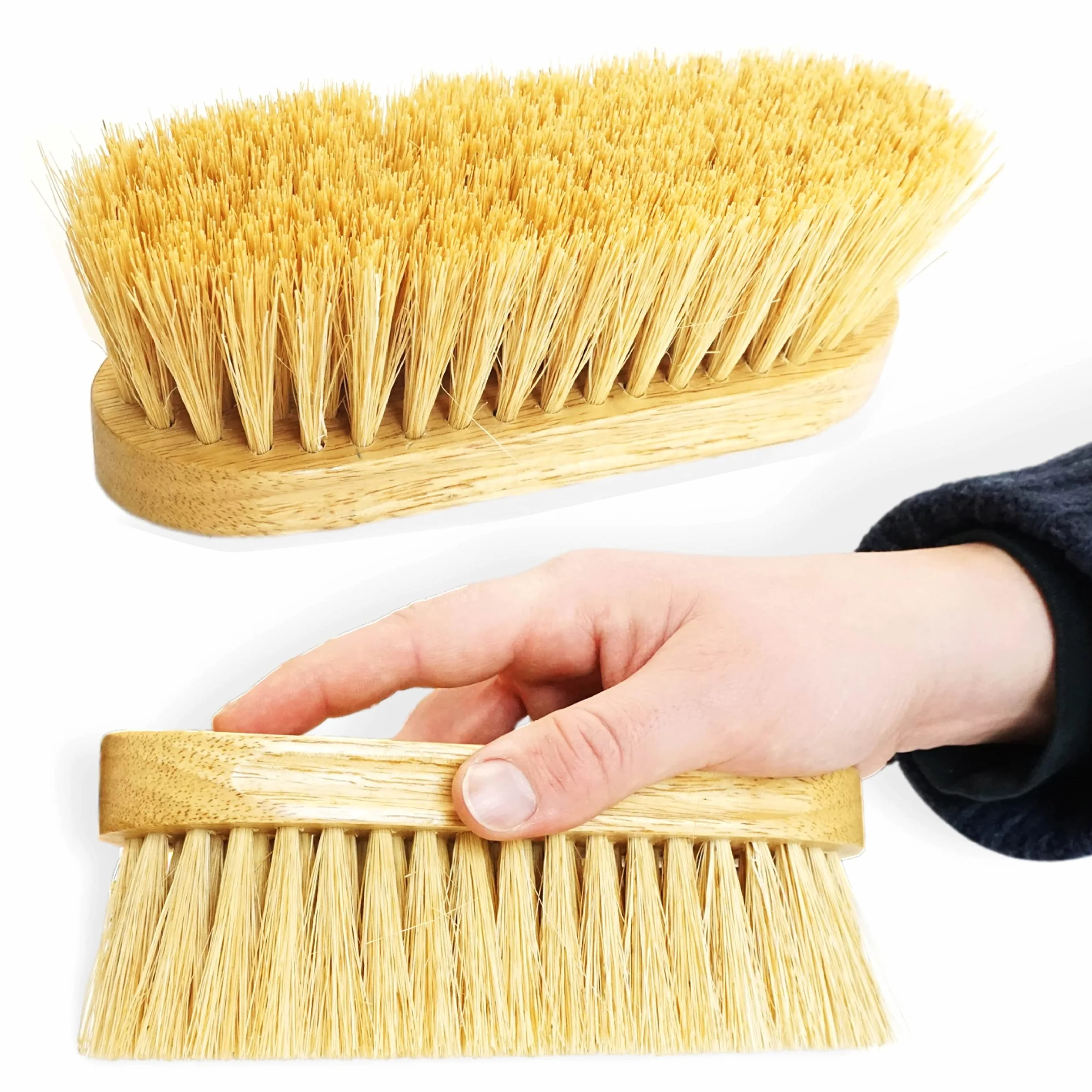 Brosse à racines pour cheval avec dos en bois et poils longs, stable et robuste