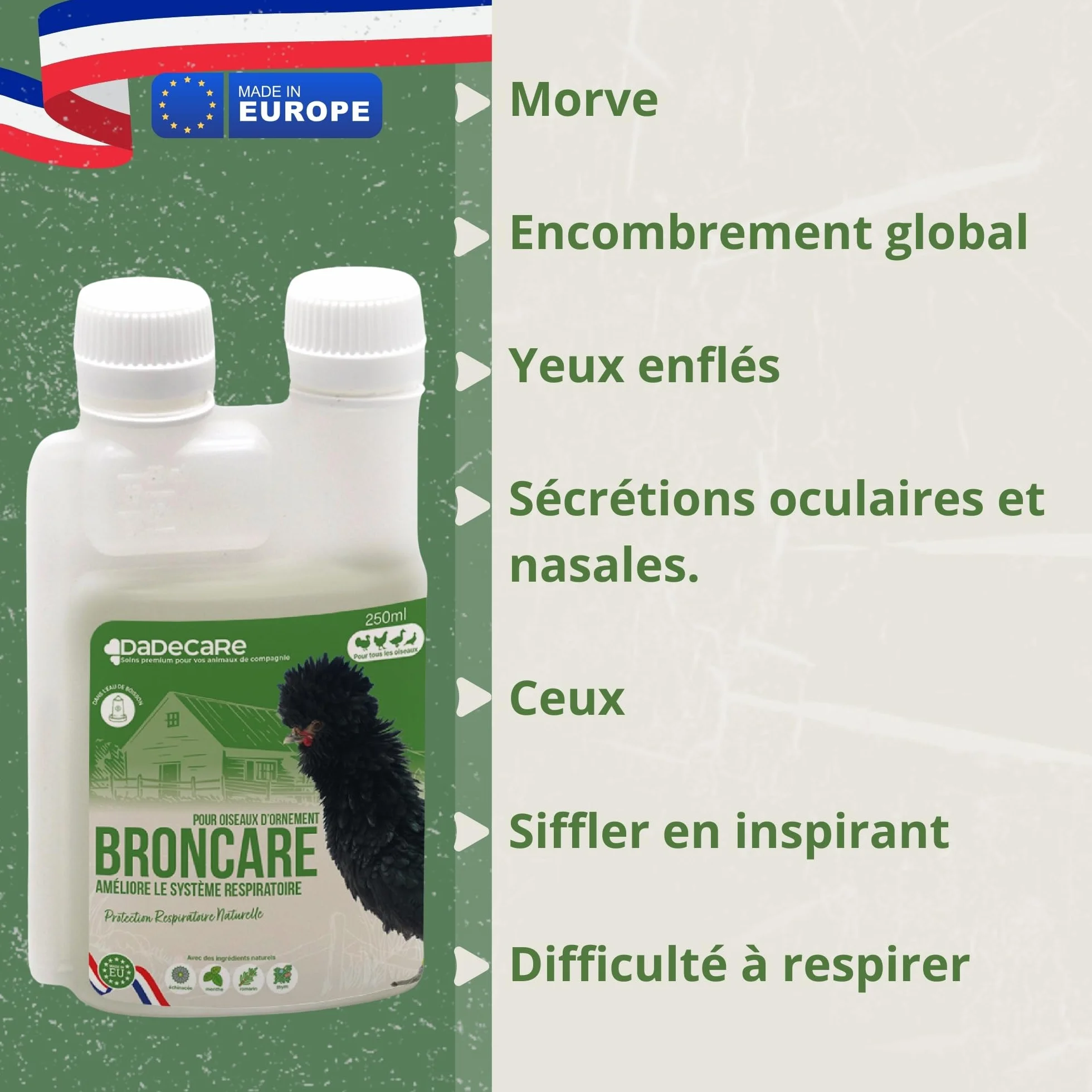 Broncare Respiratoire 250 ml ADEC - Huiles Essentielles Poules Volailles Oiseaux Exotiques