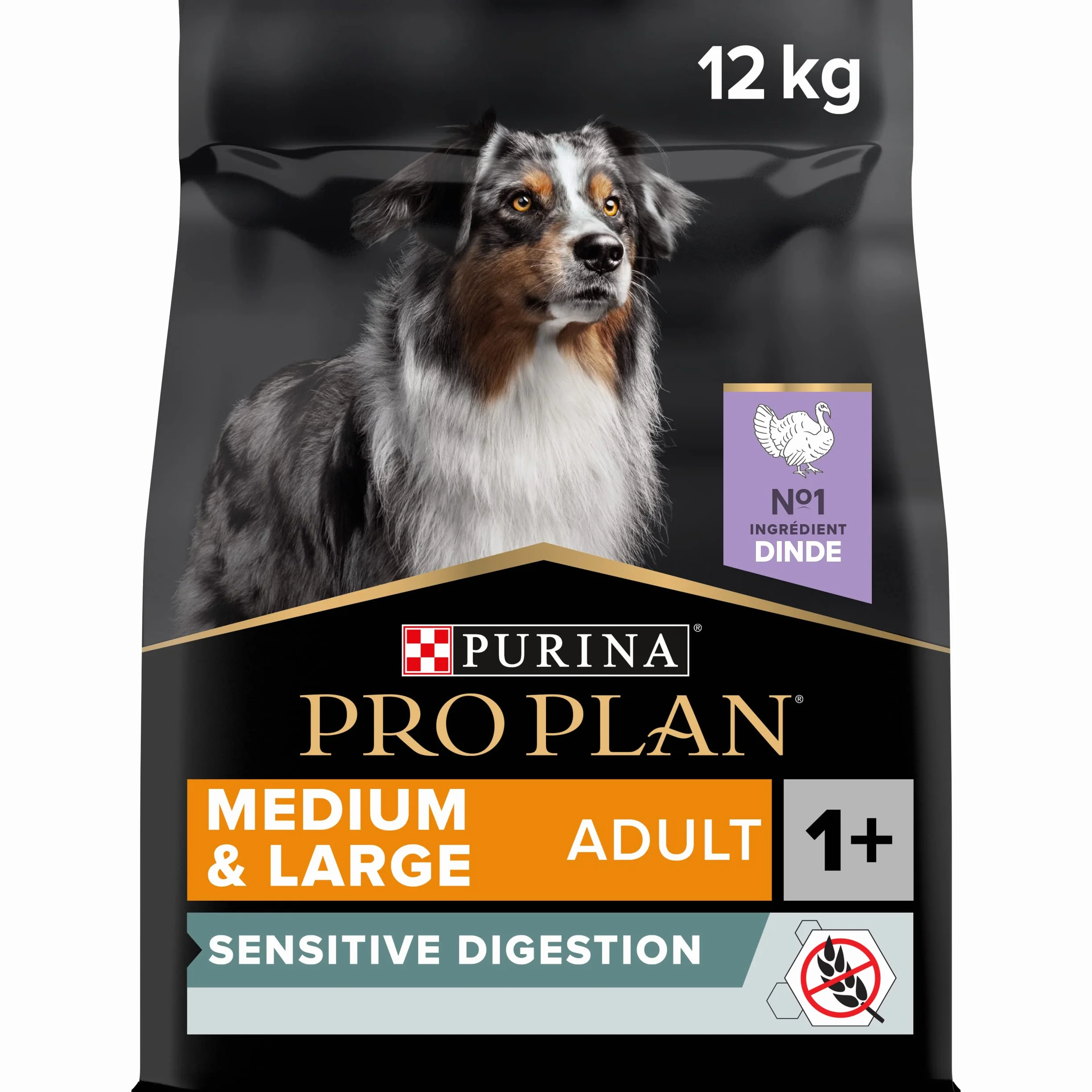 PURINA PRO PLAN Croquettes sans céréales pour chien adulte grande taille Digestion Sensible Dinde 12kg