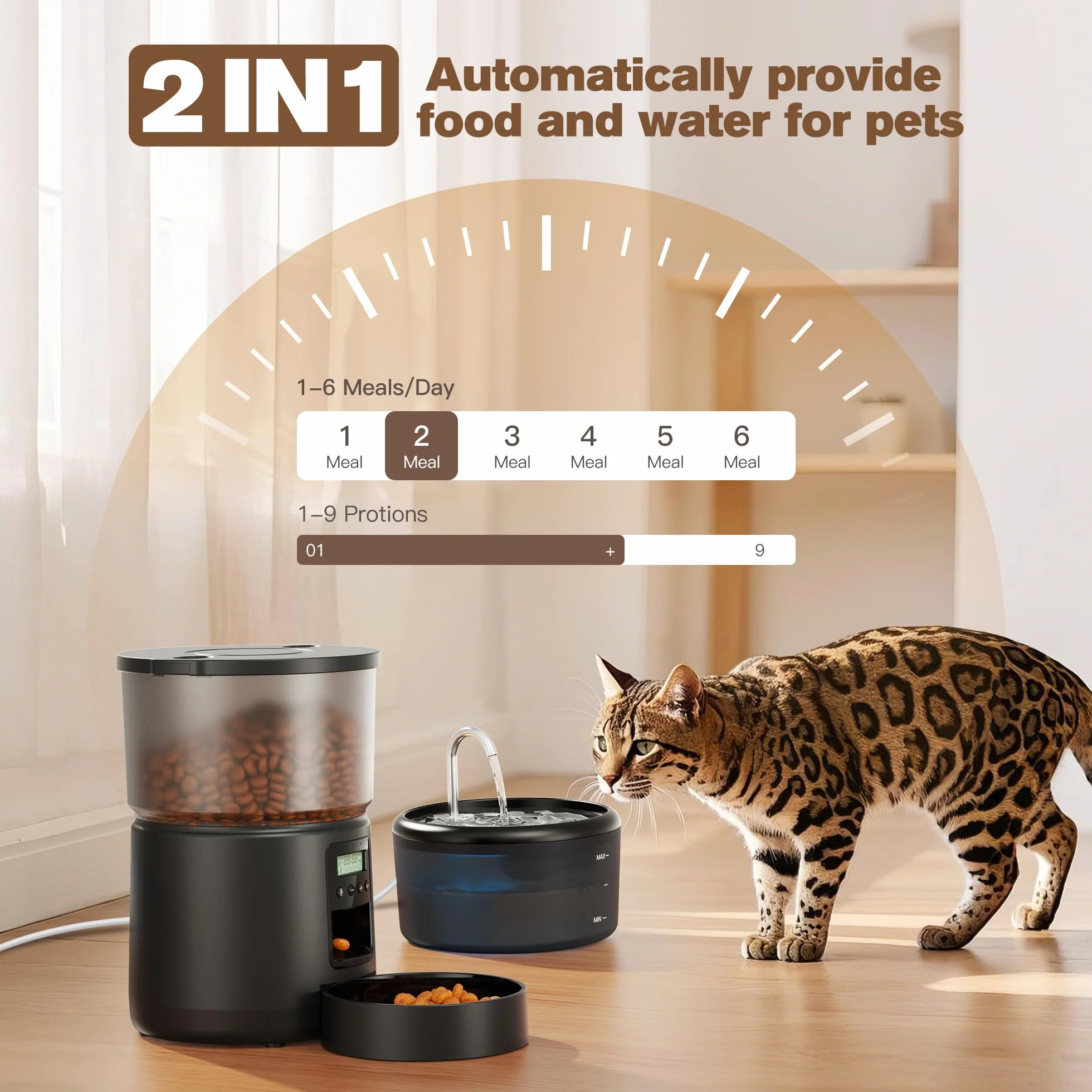 Distributeur Croquettes Chat Automatique Fontaine 2,4L 3L Mangeoire Minuterie Programmable 6 Repas 10S Voix Noir