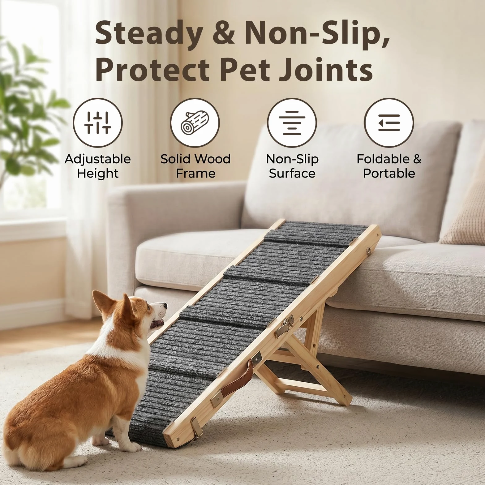 Escalier pour chien - Rampe de sécurité pliable et antidérapante - Extra large et réglable en hauteur - Charge maximale de 100 kg - Pour voiture, canapé, lit et petits chiens à la maison et en voyage