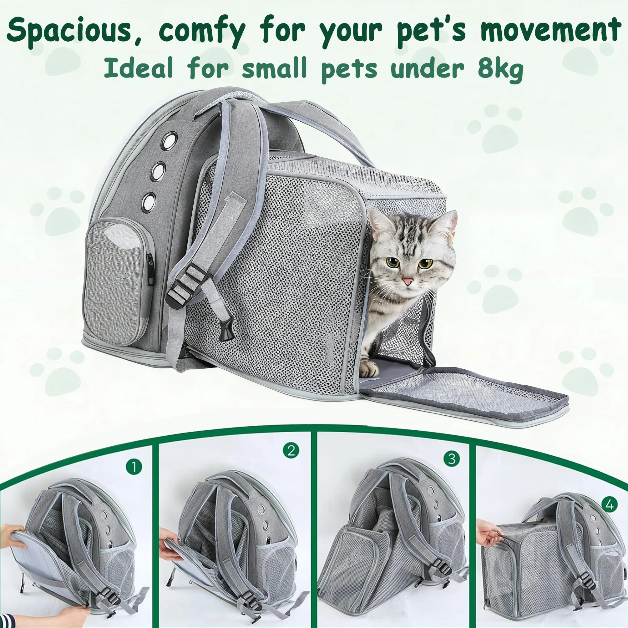 Sac à Dos pour Chat Respirant Grand Espace Sac Transport Chat Extensible avec Harnais Intérieur pour Voyager Randonnée