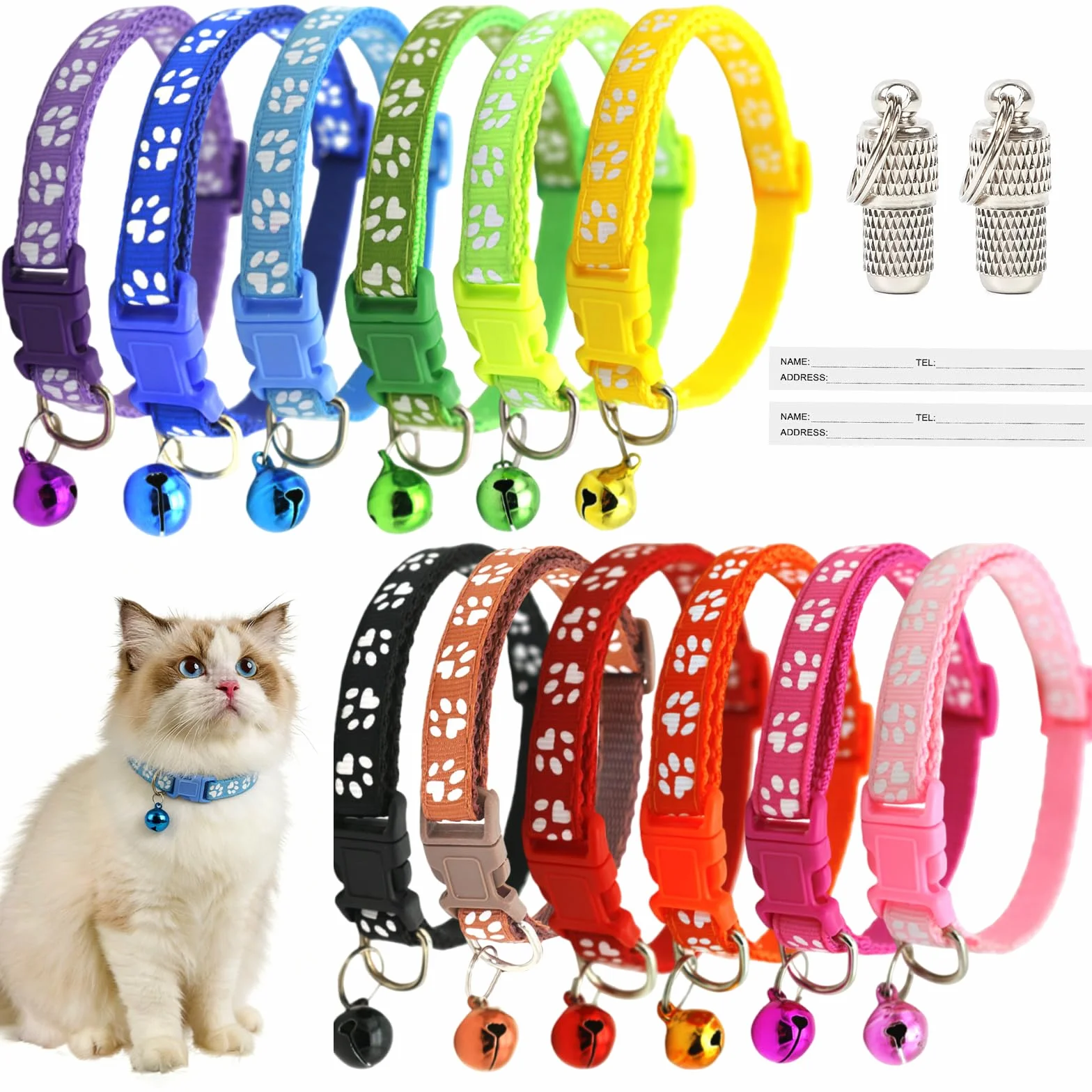 Kit Collier Chat Anti Étranglement Réglable Réfléchissant avec Clochette de Sécurité 12 Pièces
