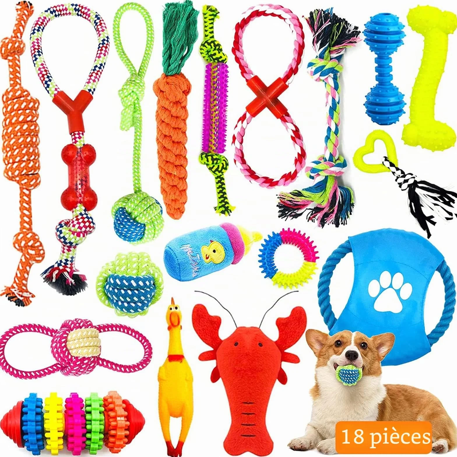 JOYBOY Jouets pour Chien 18 Pièces Corde à Mâcher Durable Indestructible