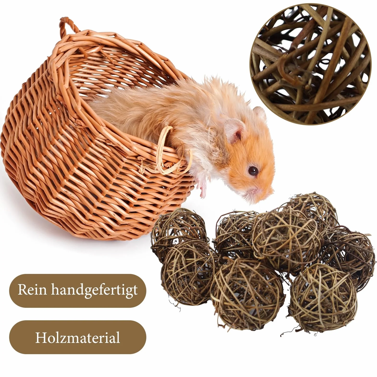 Boules en Osier Naturel Jouet à mâcher pour Petits Animaux Ø6cm 10 Pièces