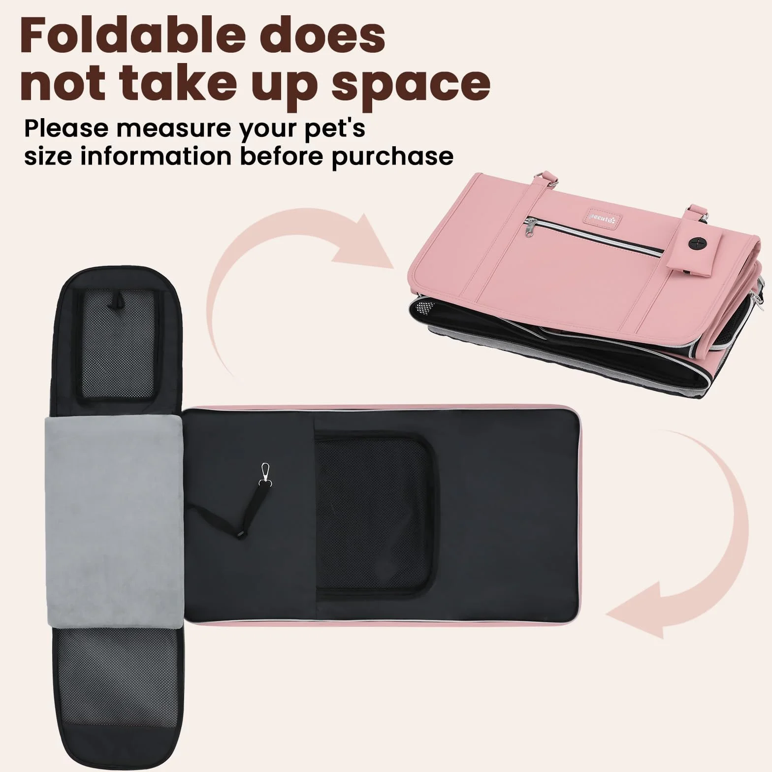 Pecute Sac de Transport pour Chat 42x28x30 cm, Approuvé pour Avion, Rose