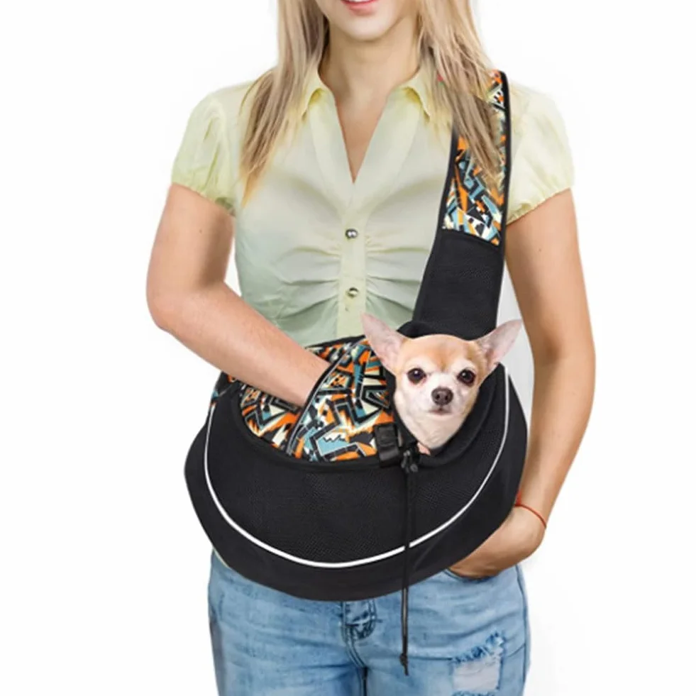 Sac à Bandoulière pour Petit Chien Réglable Sac de Transport de Chien Chat en Maille Respirant Sac de Voyage pour Animaux Mains Libres Porte-bébé de Chiot Portable avec Poche pour Extérieur
