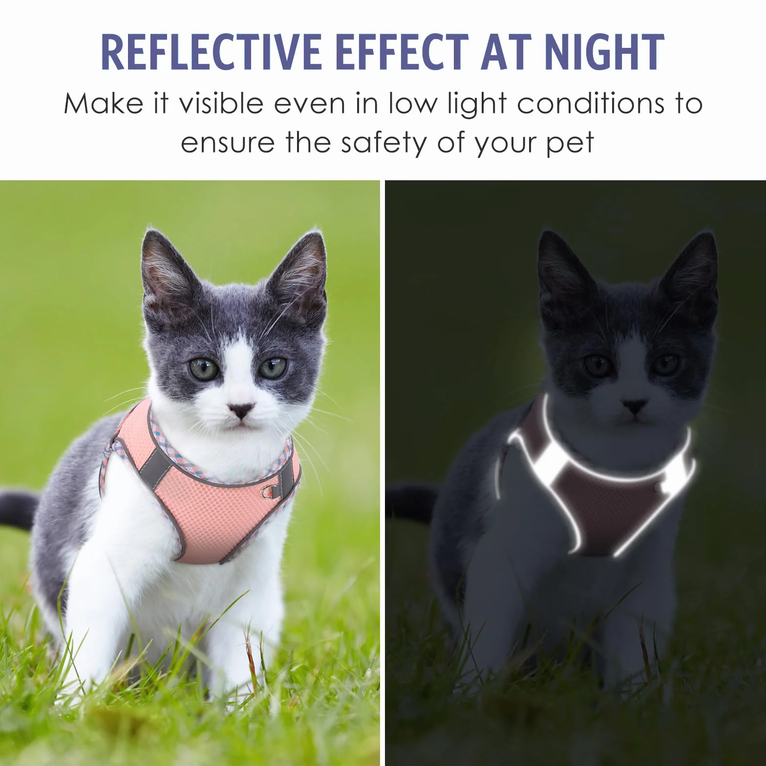 Harnais pour Chat Réglable Anti-Évasion Réfléchissant Respirant avec Laisse, XXS, Rose