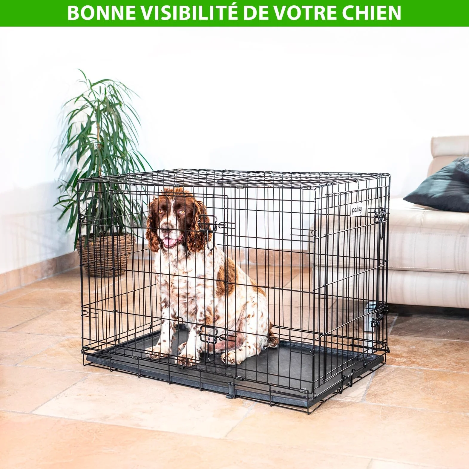 Cage pour Chien FortressooL, Caisse de Transport pour Chien Moyen 90x60x67cm, Pliable, 2 Portes, Plateau Amovible, Utilisation Interieur, Paitsy
