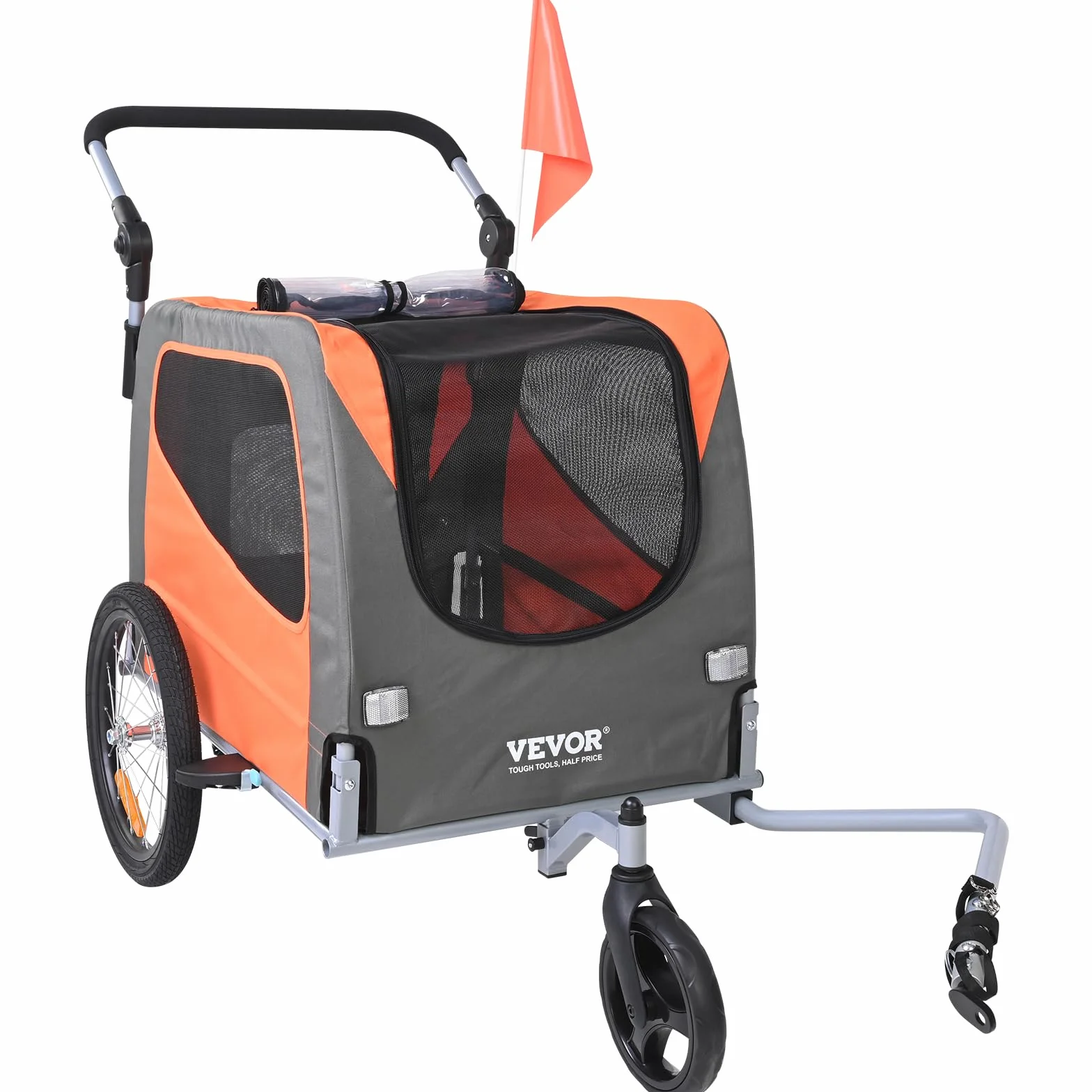 VEVOR Remorque de vélo pour chien 2 en 1 poussette pour animal domestique cadre pliable 45,4 kg roues à dégagement rapide coupleur de vélo
