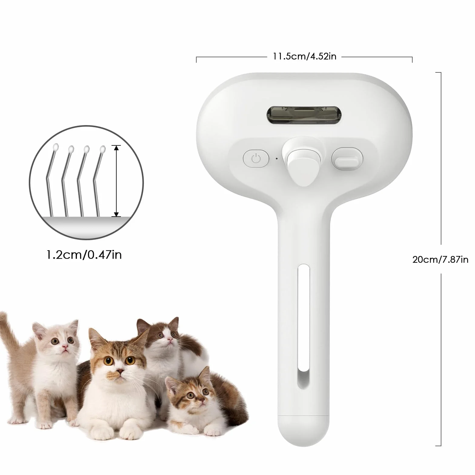 Brosse à vapeur 3-en-1 pour chien et chat avec vapeur froide et embouts en gel, démêlage douce pour poils perdus, réservoir d'eau