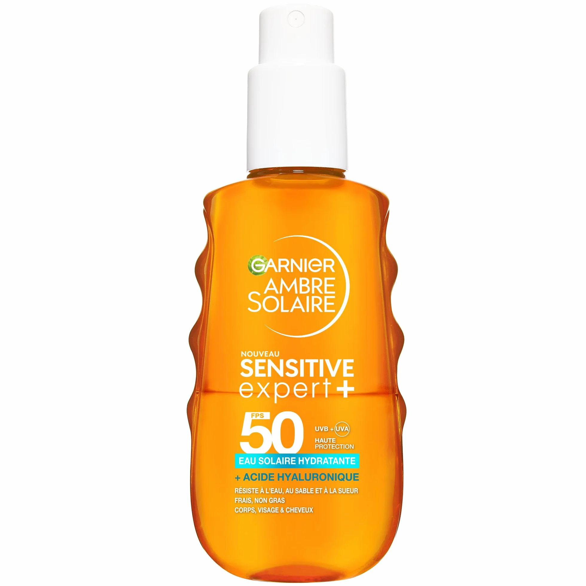 GARNIER Ambre Solaire Eau Biphase UV Sensitive Expert+ SPF 50 Visage Corps Cheveux Protection Solaire 150ml