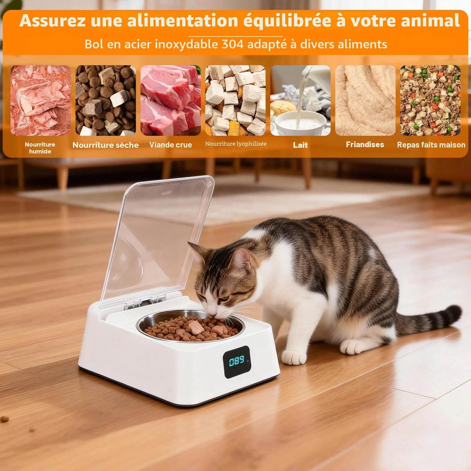 Distributeur Nourriture Humide Chat Ouverture Intelligente à Induction Automatique Croquettes Bassin Alimentaire Amovible