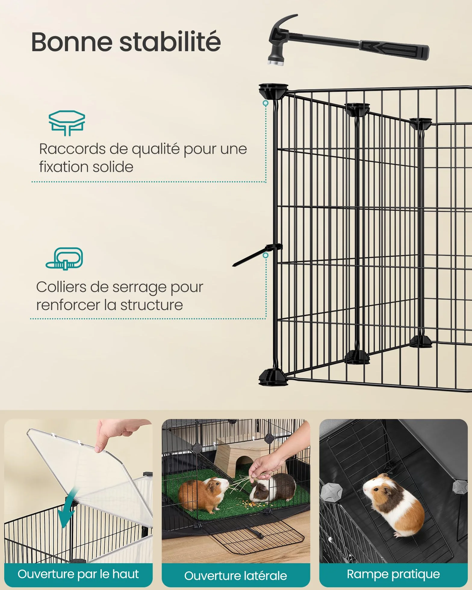 SONGMICS Enclos pour Petits Animaux 2 Niveaux 35 Panneaux 93x63x61,5 cm Noir d'encre