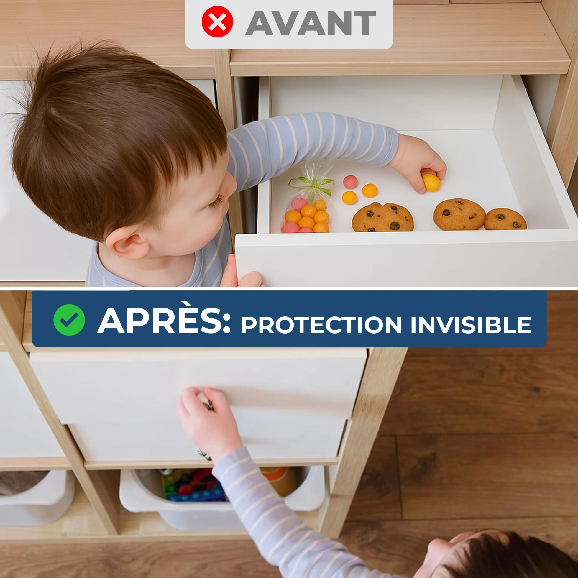 Hoffenbach Serrure Magnétique Invisible Sécurité Enfant 12 Verrous 3 Clés Protection Placards Portes Tiroirs Blanc