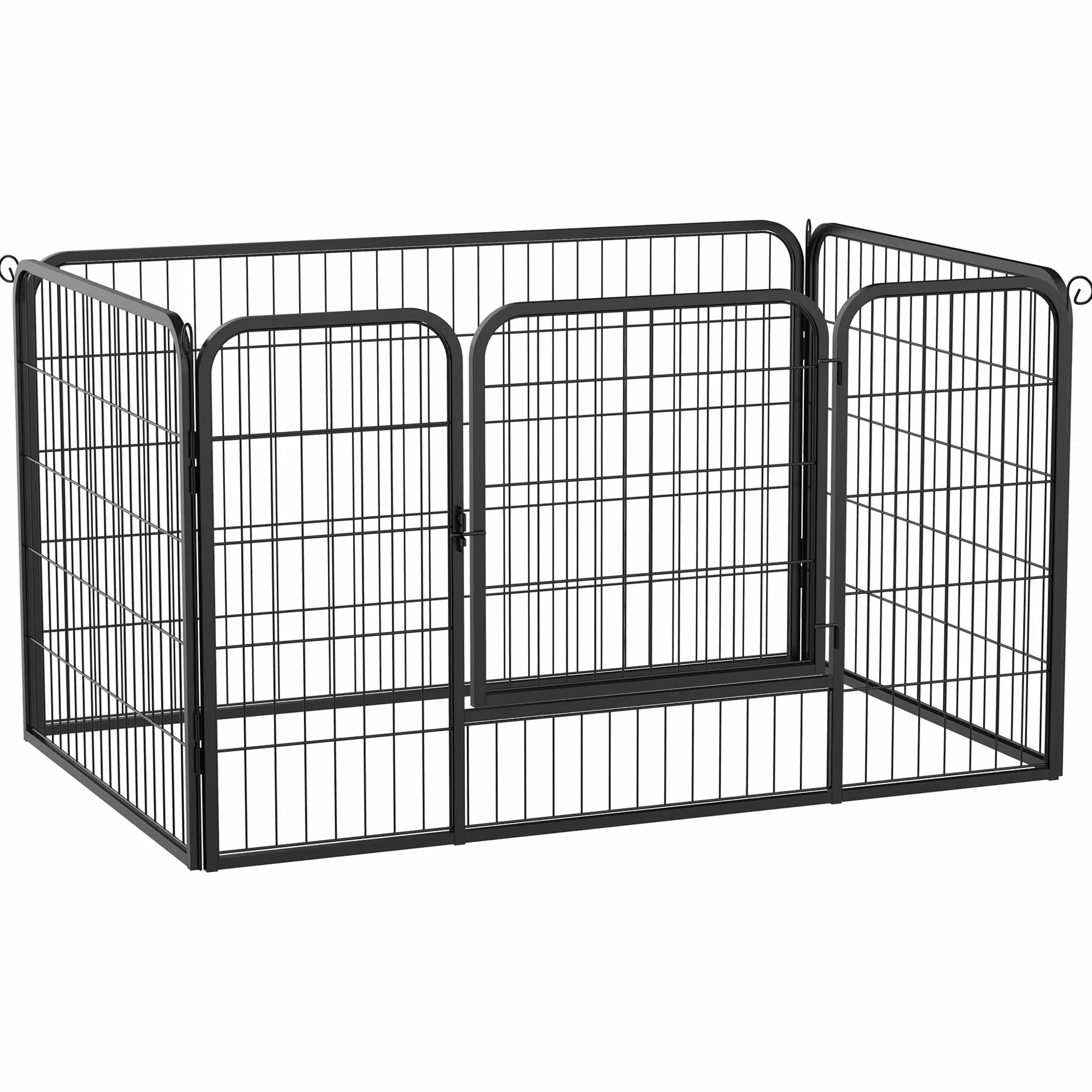 PawHut Luxe Parc enclos modulable Acier 4 Panneaux 1 Porte pour Chiens Lapins Petits Animaux 125x80x70 cm Noir