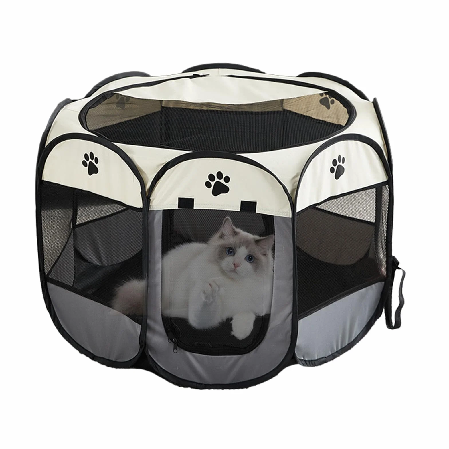 Parc pour chat d'extérieur pliable Tissu Oxford fermeture éclair enclos jeu amovible cage respirante fond imperméable