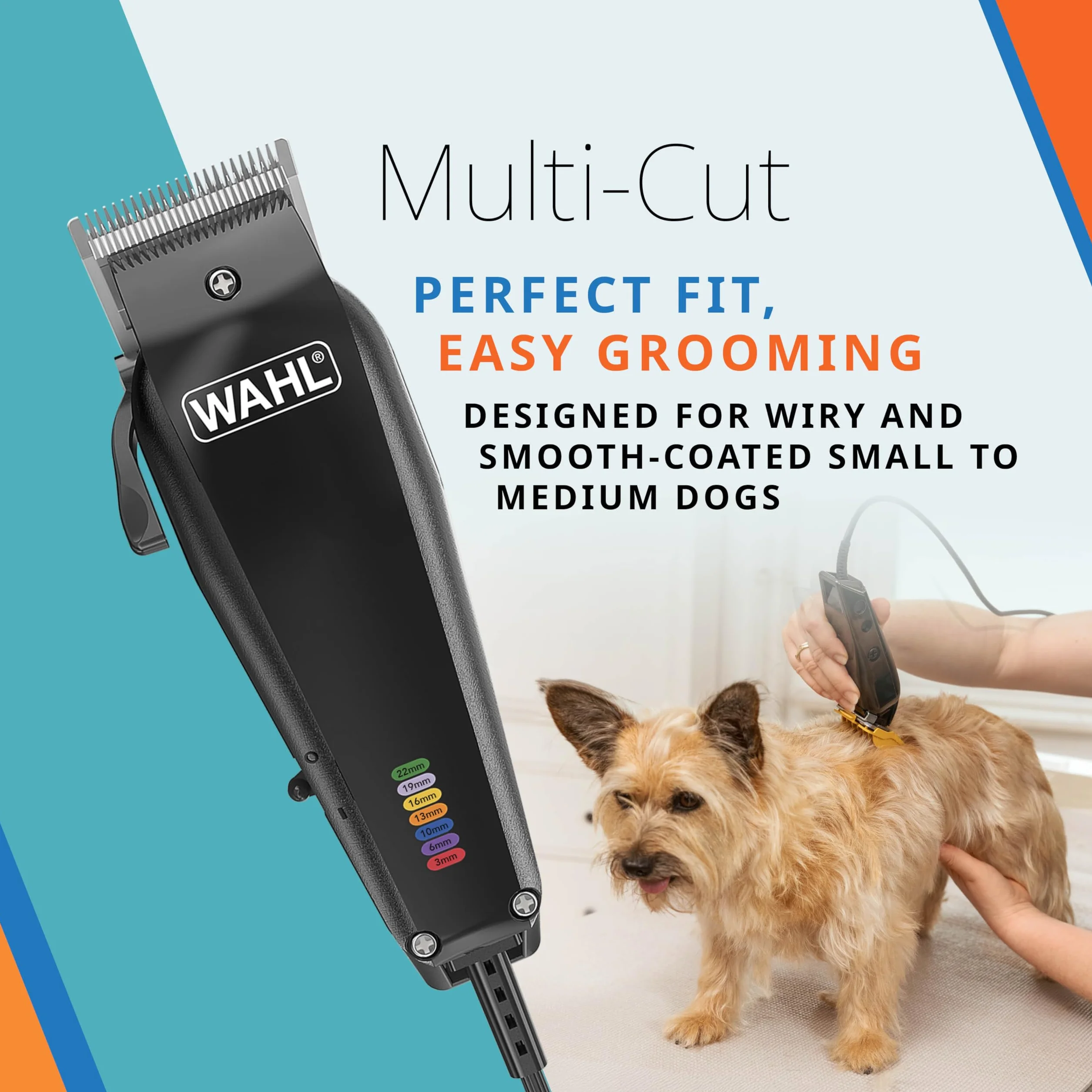WAHL Multi Cut Animal - tondeuse pour chiens, silencieuse, filaire, lames affûtées avec précision + WAHL Medium Slicker - brosse de toilettage, brosses pour animaux à poils longs ou courts