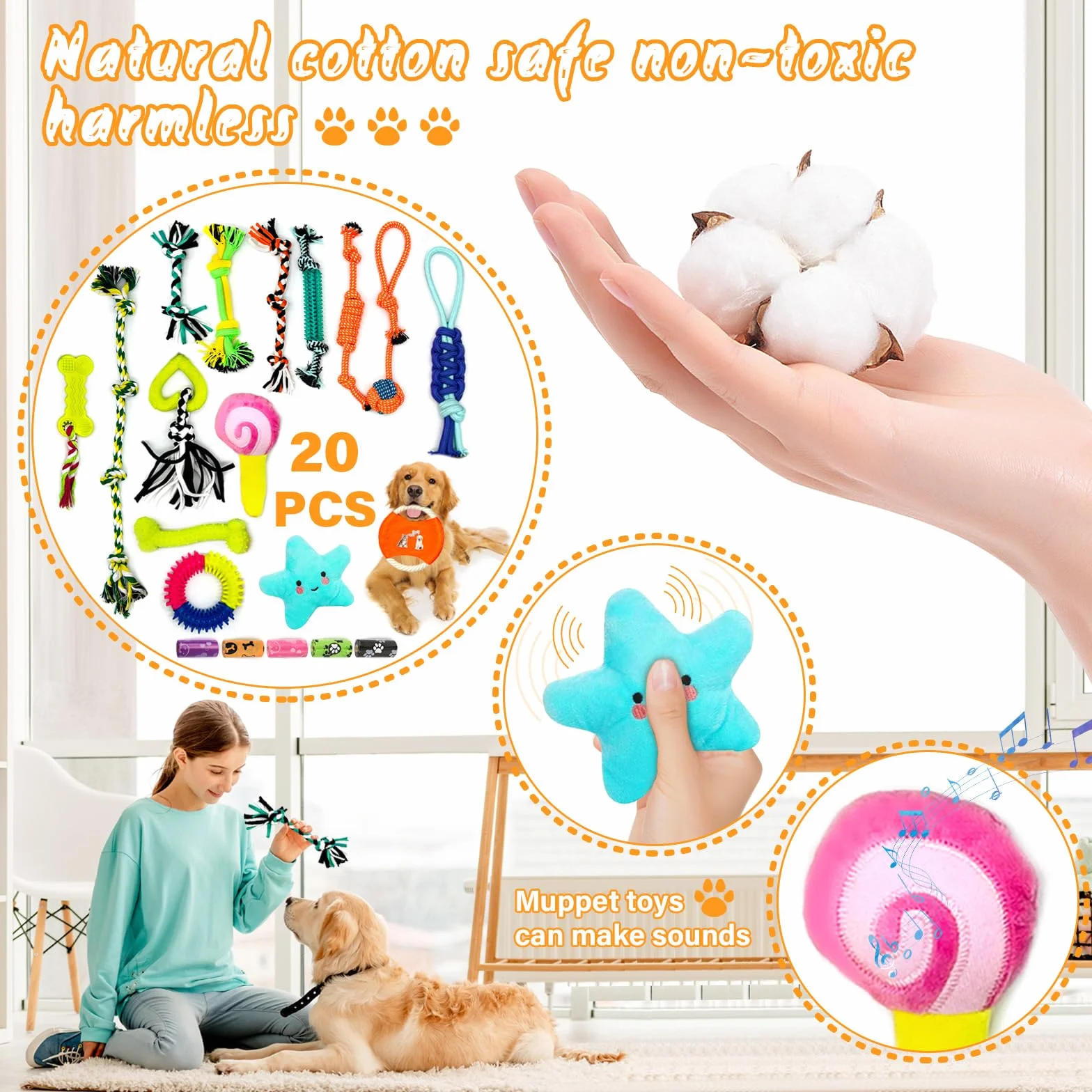 Jouet pour Chiens 20 Balles Corde à Mâcher Durables Indestructible Dentition Nettoyage Dents Petit Moyen
