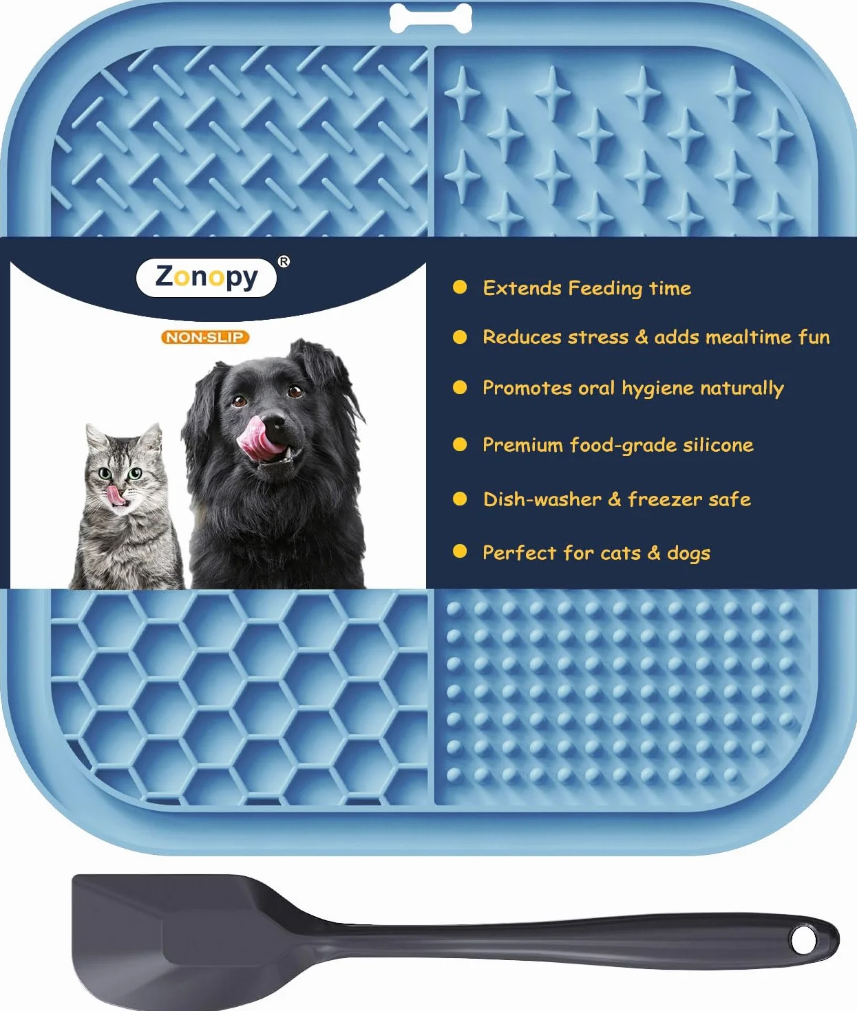 Tapis à Lécher pour Chiens et Chats avec Ventouses, 1 Pack Carré, Alimentation Lente Anti-Anxiété