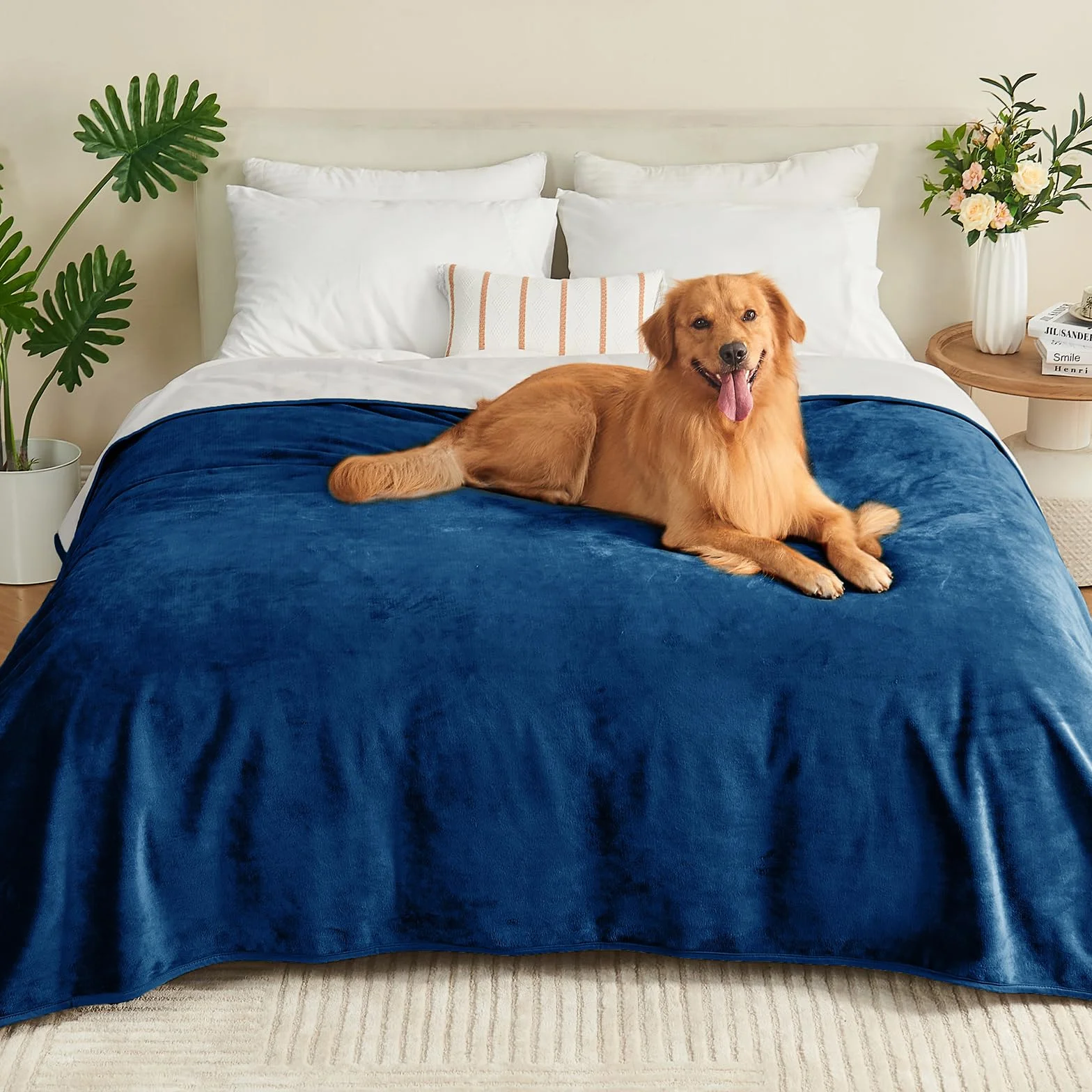 Couverture Imperméable 101x152cm pour Adultes, Protège-Matelas Réversible pour Animaux, Bleu Marine/Gris Clair