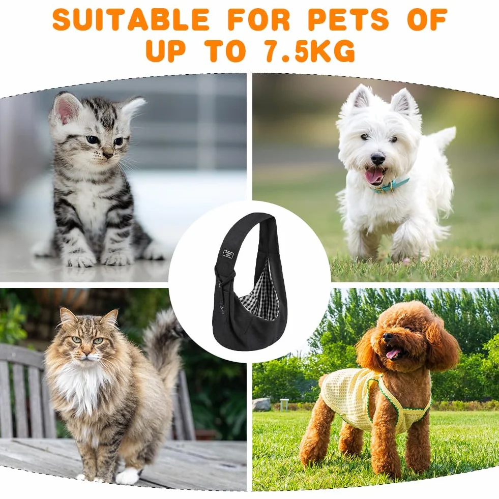 Sac de Transport pour Chien Chat, Sac à Bandoulière Réglable Mains Libres pour Animaux jusqu'à 5kg, Gris Foncé