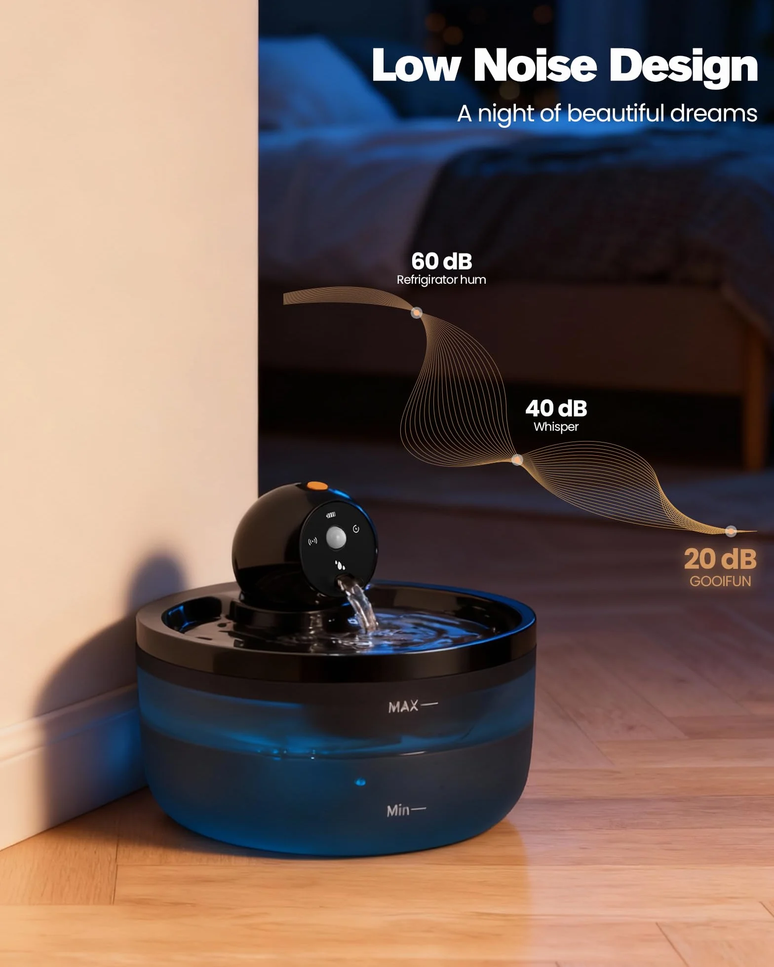 Fontaine à Eau pour Chat sans Fil 2,6L avec Détecteur de Mouvement et Batterie Rechargeable Silencieux