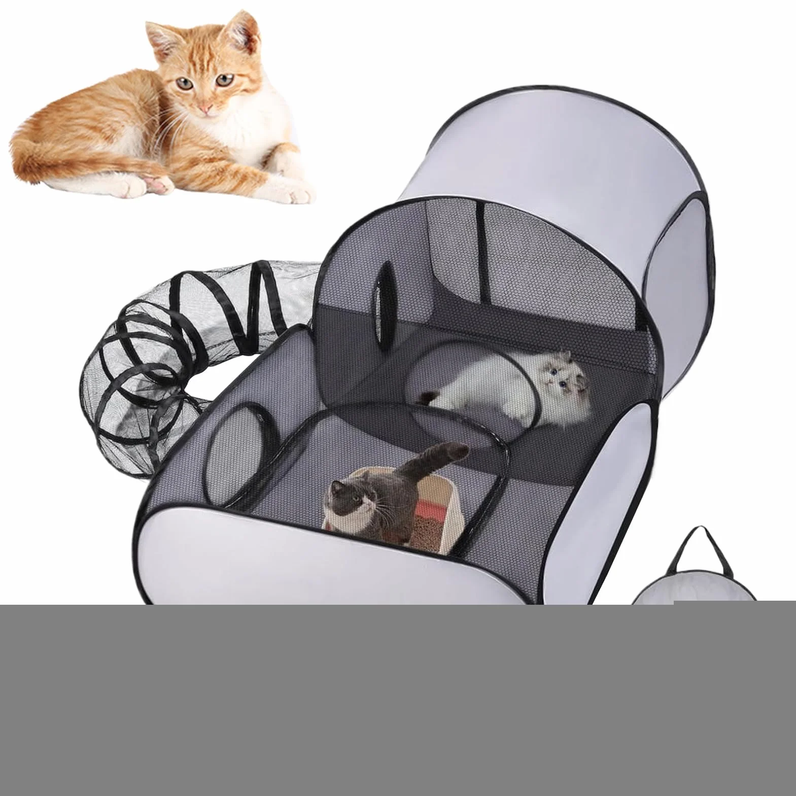Parc d'Activités pour Chats Enclos Pliable pour Chien et Chat avec Tunnel Interactif