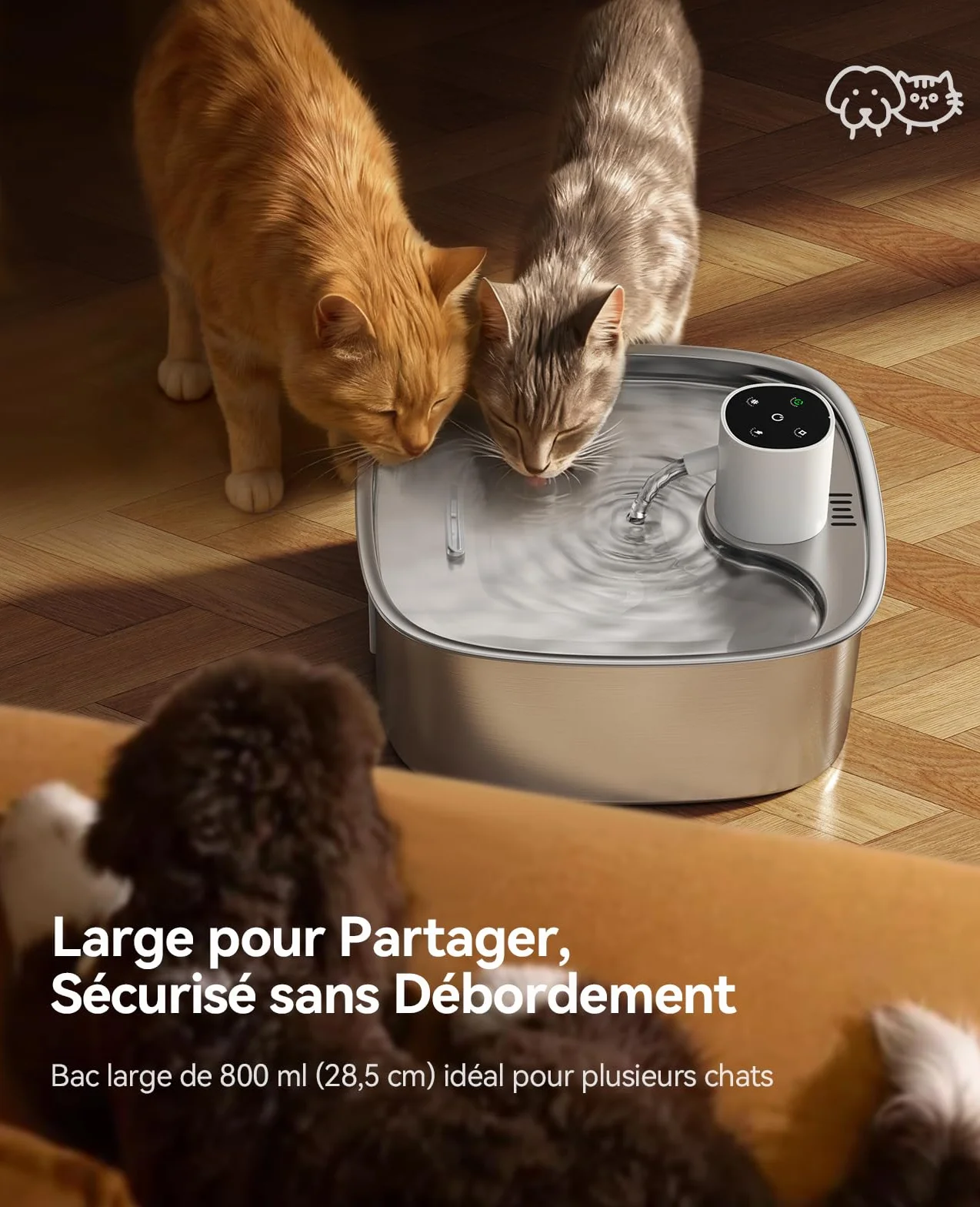 FEELNEEDY 8L Fontaine à Eau Chat sans Fil, Batterie 5000mAh, Distributeur Eau Chien avec Radar Détecteur de Mouvement
