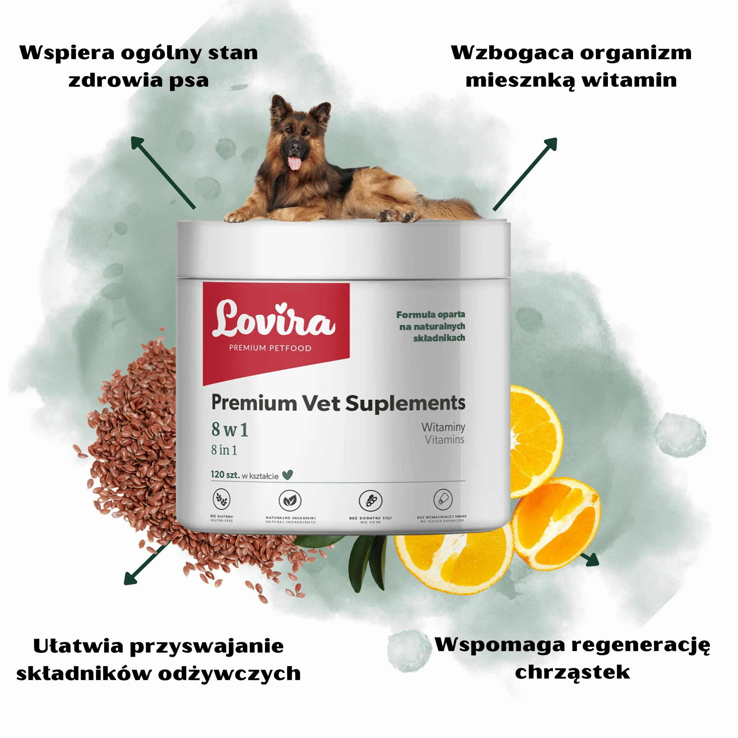 Lovira – Friandises pour Chien - 8-en-1 – Accessoires pour Chien Enrichis en Probiotiques pour Favoriser Le Bon Fonctionnement des Systèmes Digestif et Immunitaire – 360 g