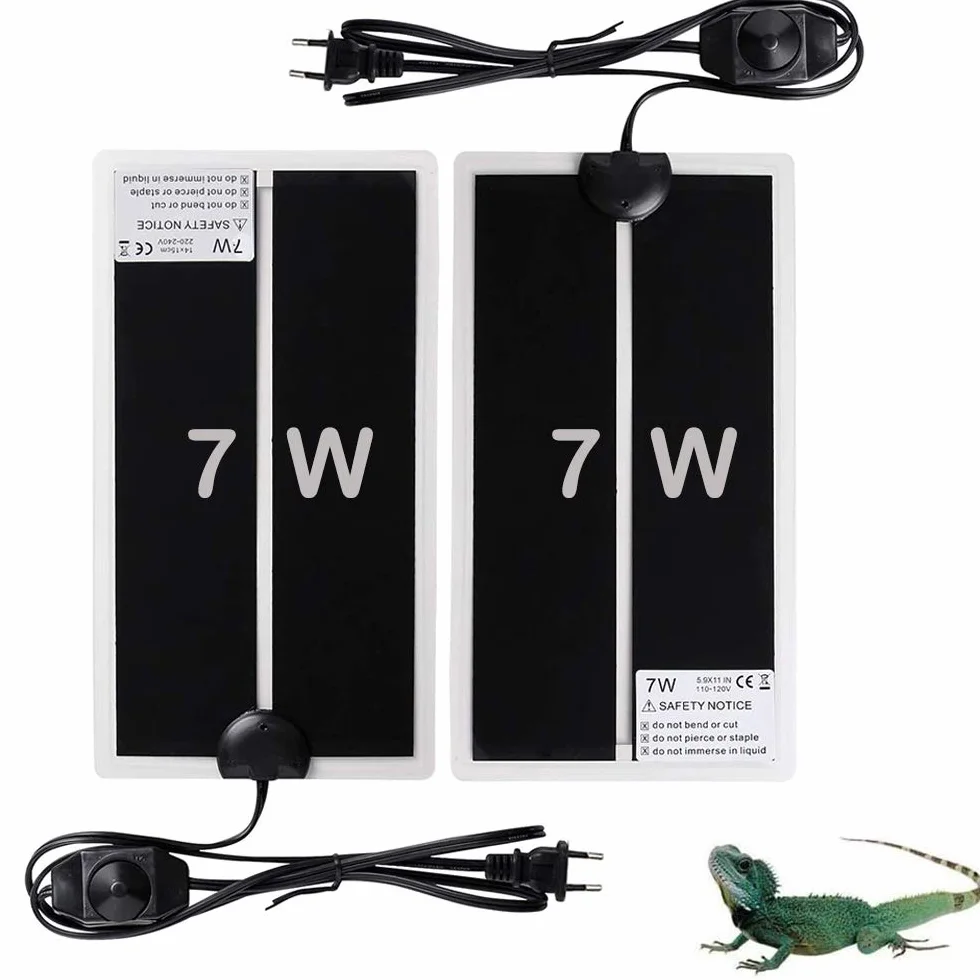 Tapis Chauffant Reptile 2PCS 7W 11x5.9 Pouces Réglable Contrôle Température Terrarium