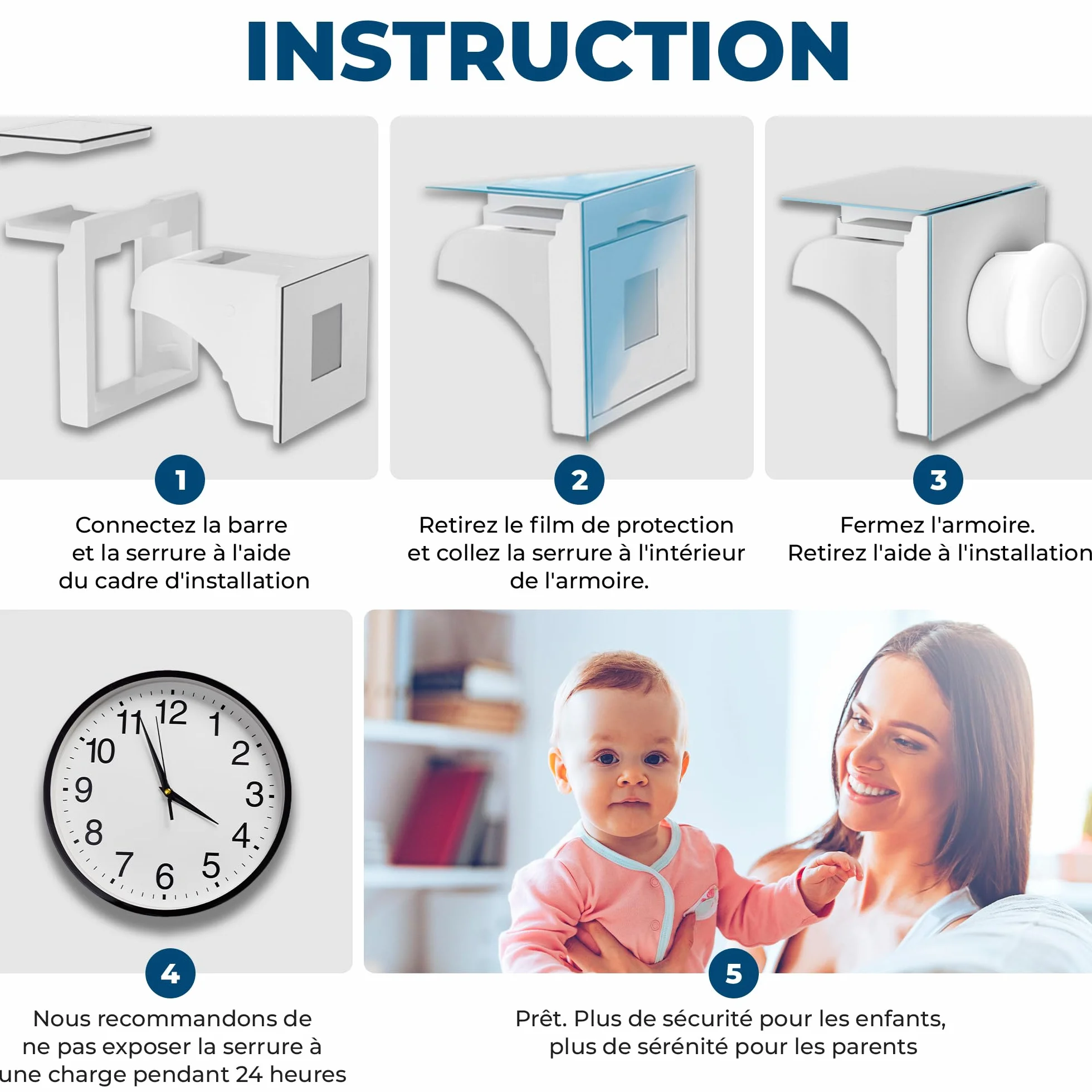 Hoffenbach Serrure Magnétique Invisible Sécurité Enfant 12 Verrous 3 Clés Protection Placards Portes Tiroirs Blanc