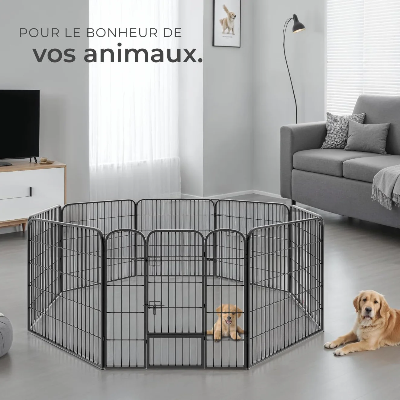 Parc pour Chien Modulable Pliable Enclos Chat Extérieur Cloture Anti Fugue Grillage sans Toit Portes Double Verrou