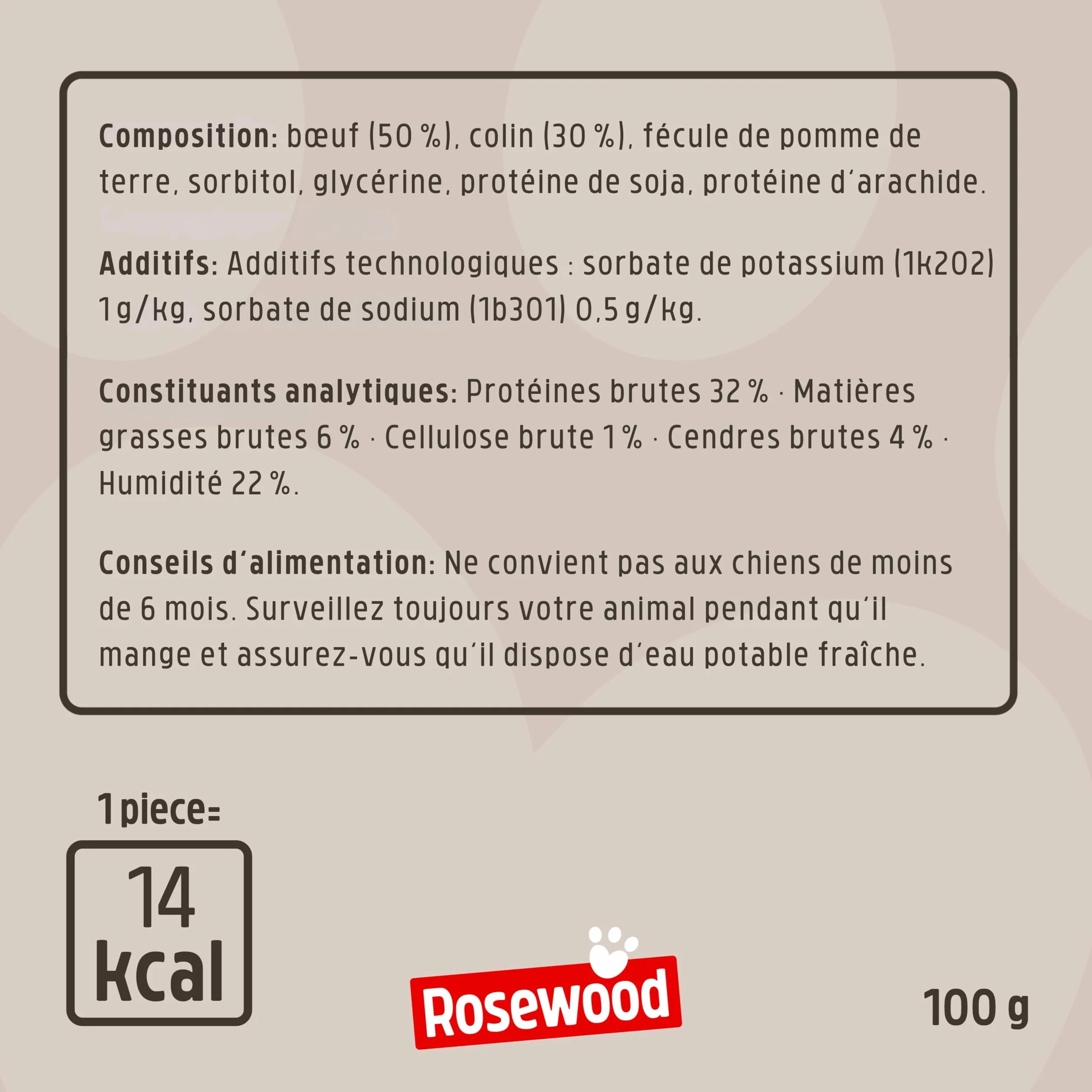 Rosewood Steak Bites Bœuf & Colin Friandise Tendre pour Chien Riche en Viande et Poisson sans céréales 100 g