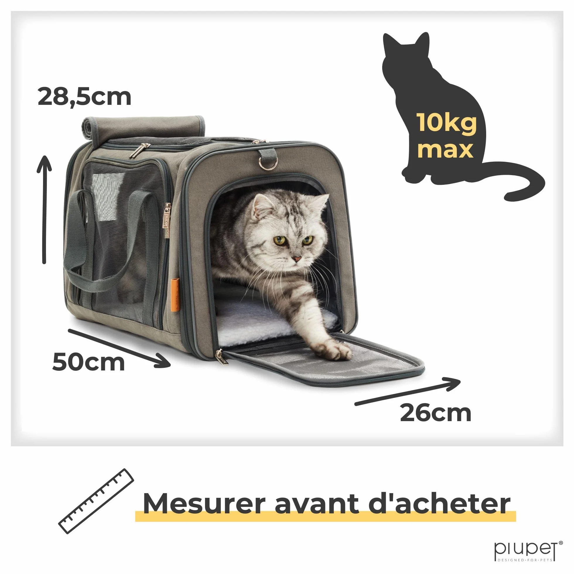 PiuPet® Caisse de Transport Chat Petit Chien jusqu'à 10kg 4 Ouvertures Sac Cabine