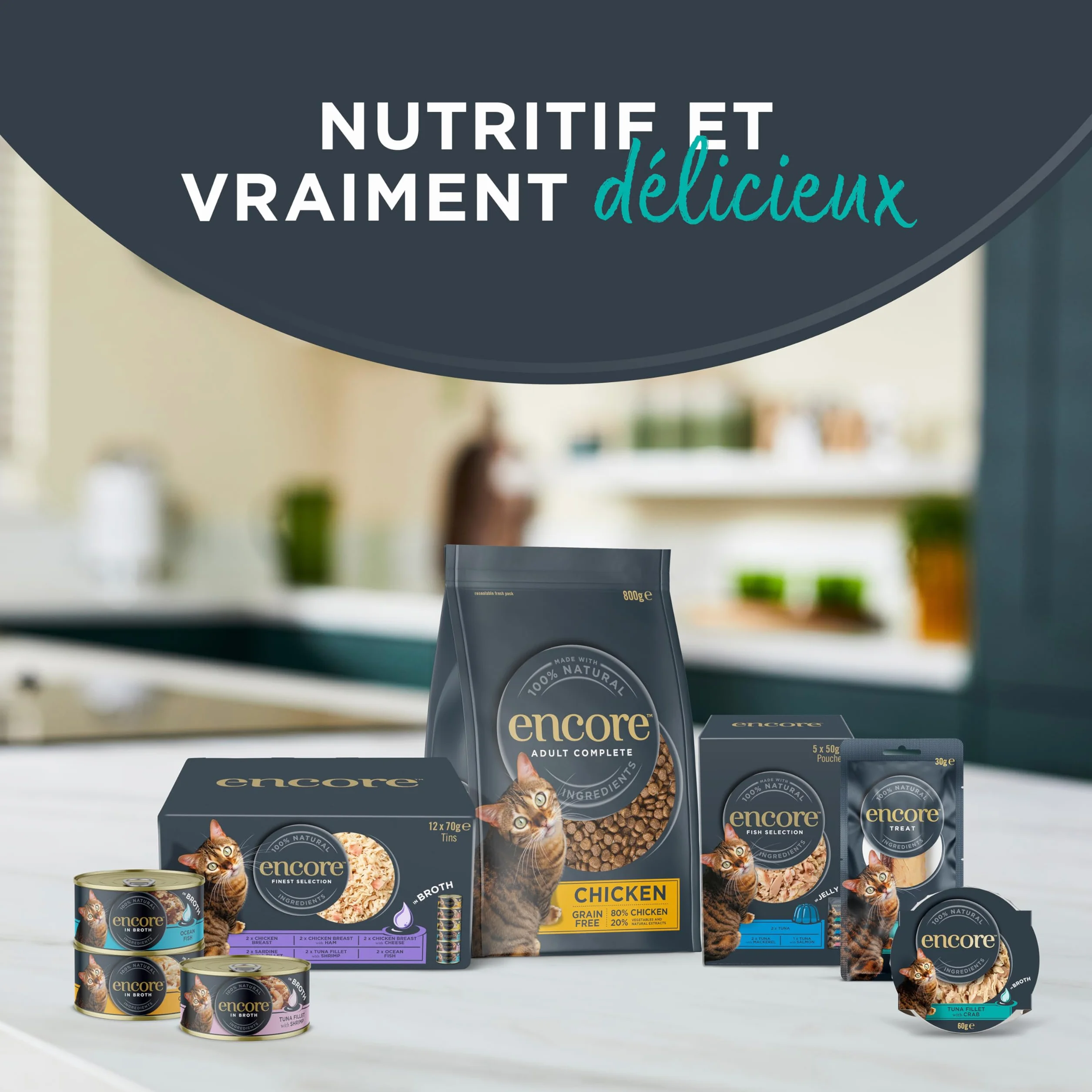 Encore Friandises pour Chat au Filet de Thon 100% Naturelles Lyophilisées Snacks Sains sans Céréales Lot de 12 Pochettes 10 g