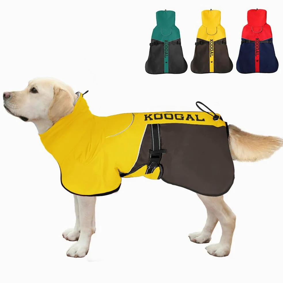 Manteau jaune pour chien, veste d'hiver imperméable, veste de neige chaude et coupe-vent, col roulé réfléchissant, réglable, pour chiens de petite à 4XL