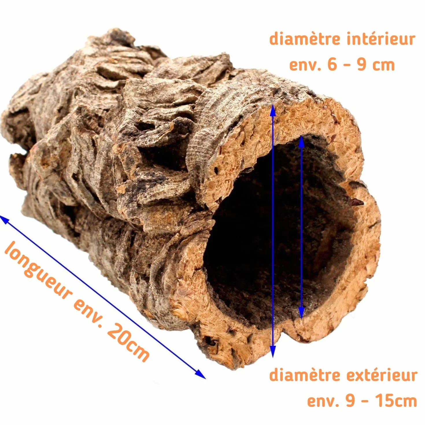 Tunnel en liège pur 20 cm x 15 cm décoration terrarium