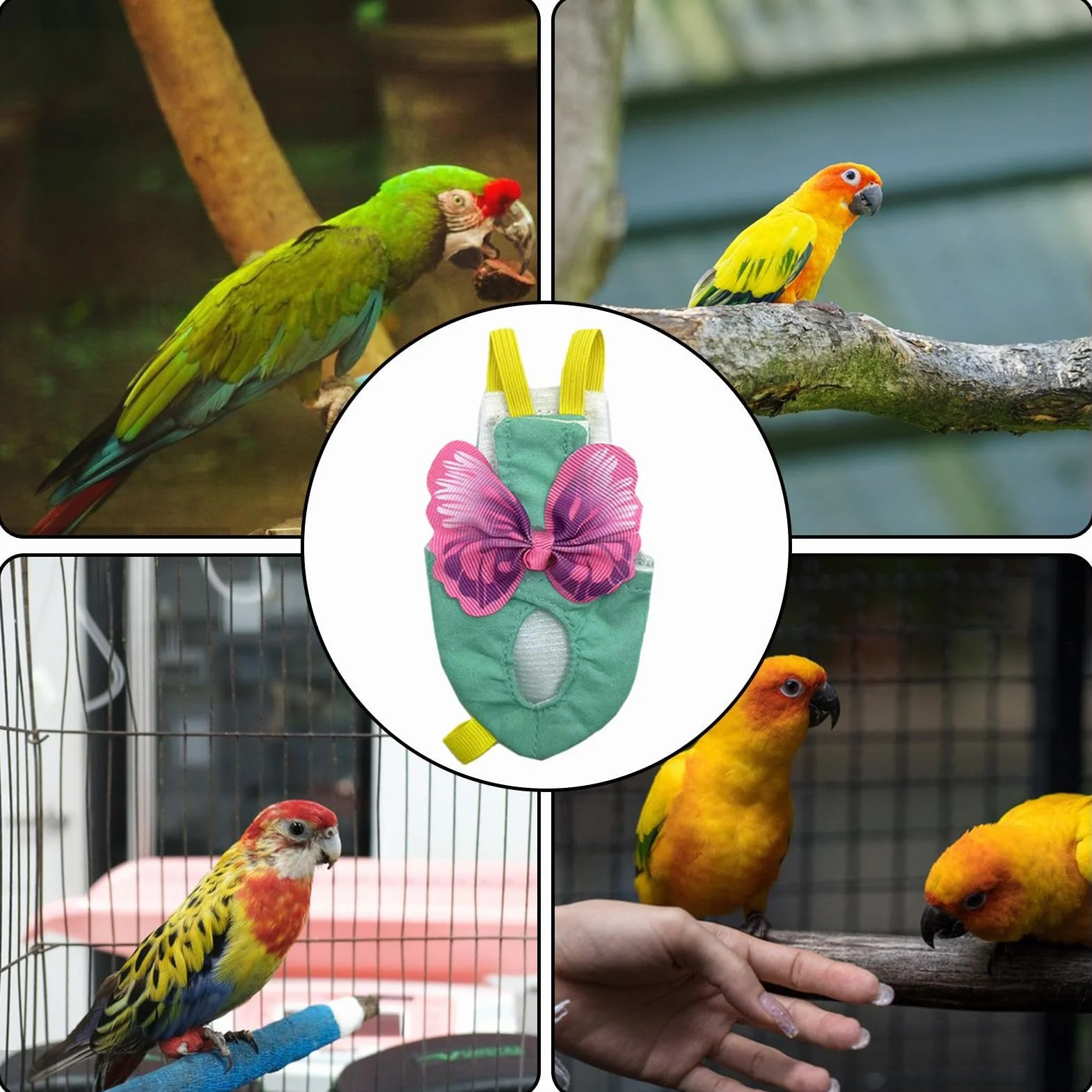 Tissu à couches pour oiseaux - Combinaison de vol souple avec sangles réglables, pantalon réutilisable pour perroquets, cockatiels, perruches