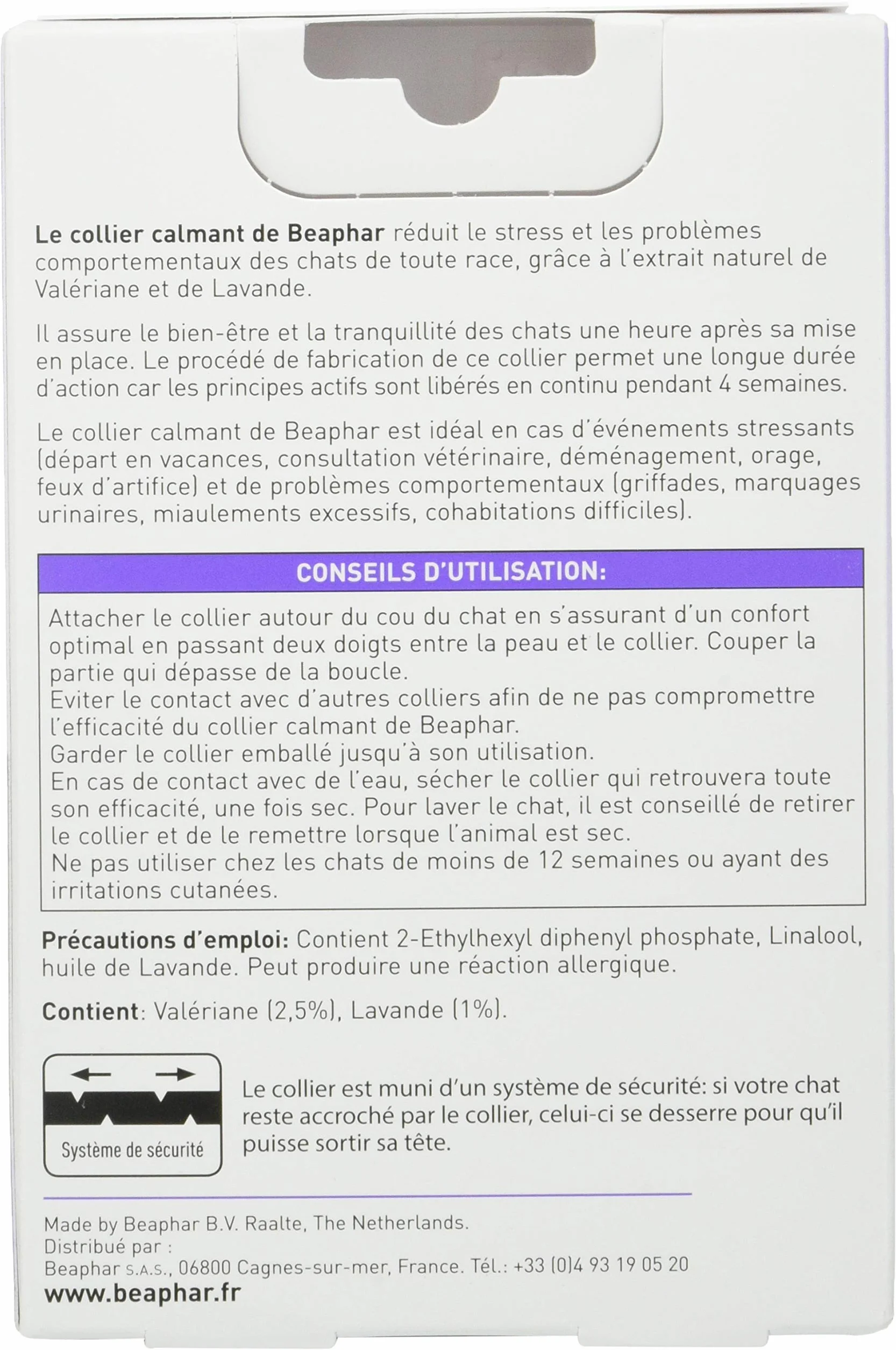 BEAPHAR Collier calmant à la Valériane pour Chat 35 cm 4 semaines anti-stress