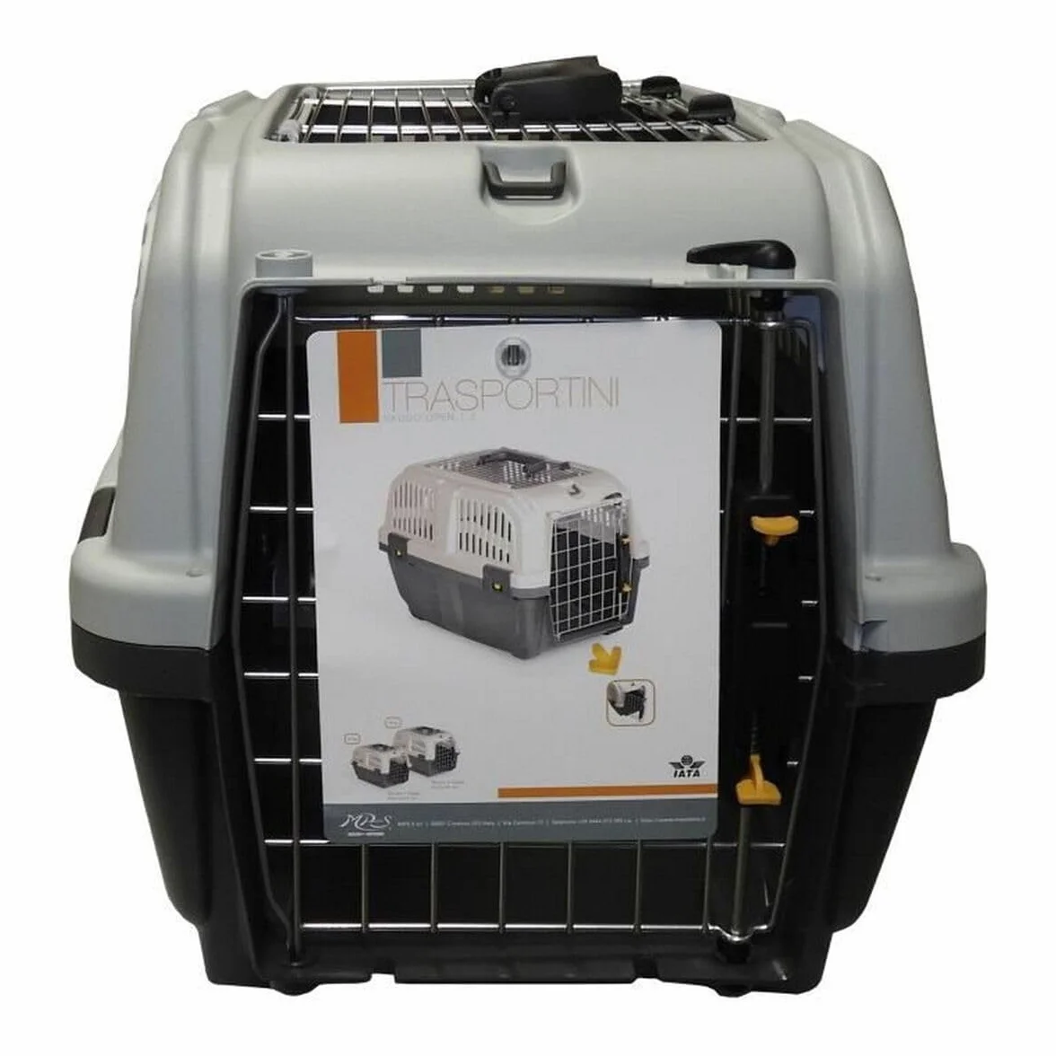 Caisse de Transport Chat et Chien avec Aérations Latérales, Grilles en Métal, Loquet de Sécurité, Grise 56x36x35 cm