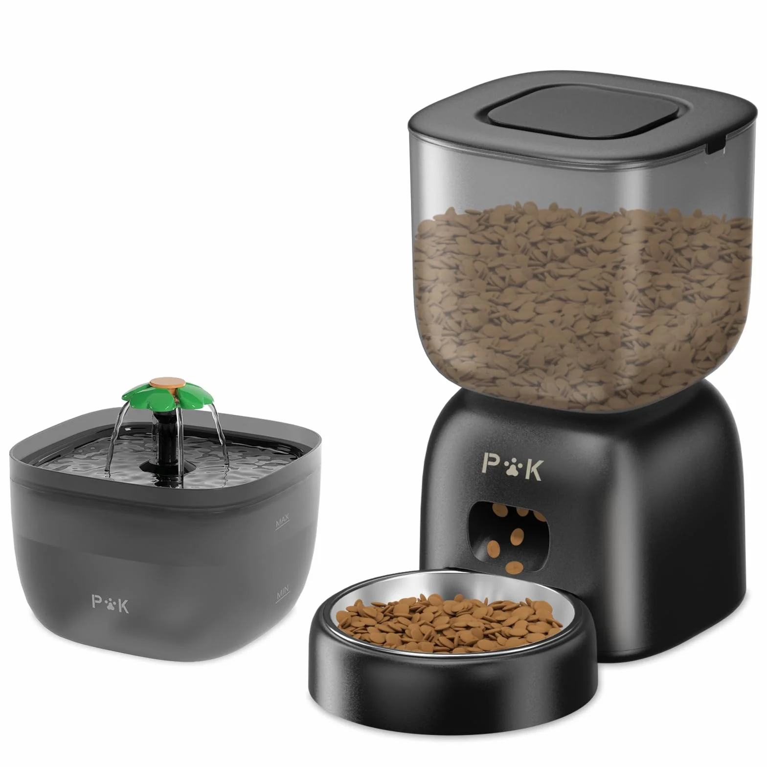 Distributeur Croquettes Chat Automatique et Fontaine à Eau Chat Combo, Batterie 180 Jours, Enregistrement Vocal 10S, 3L Gamelle 2L Fontaine