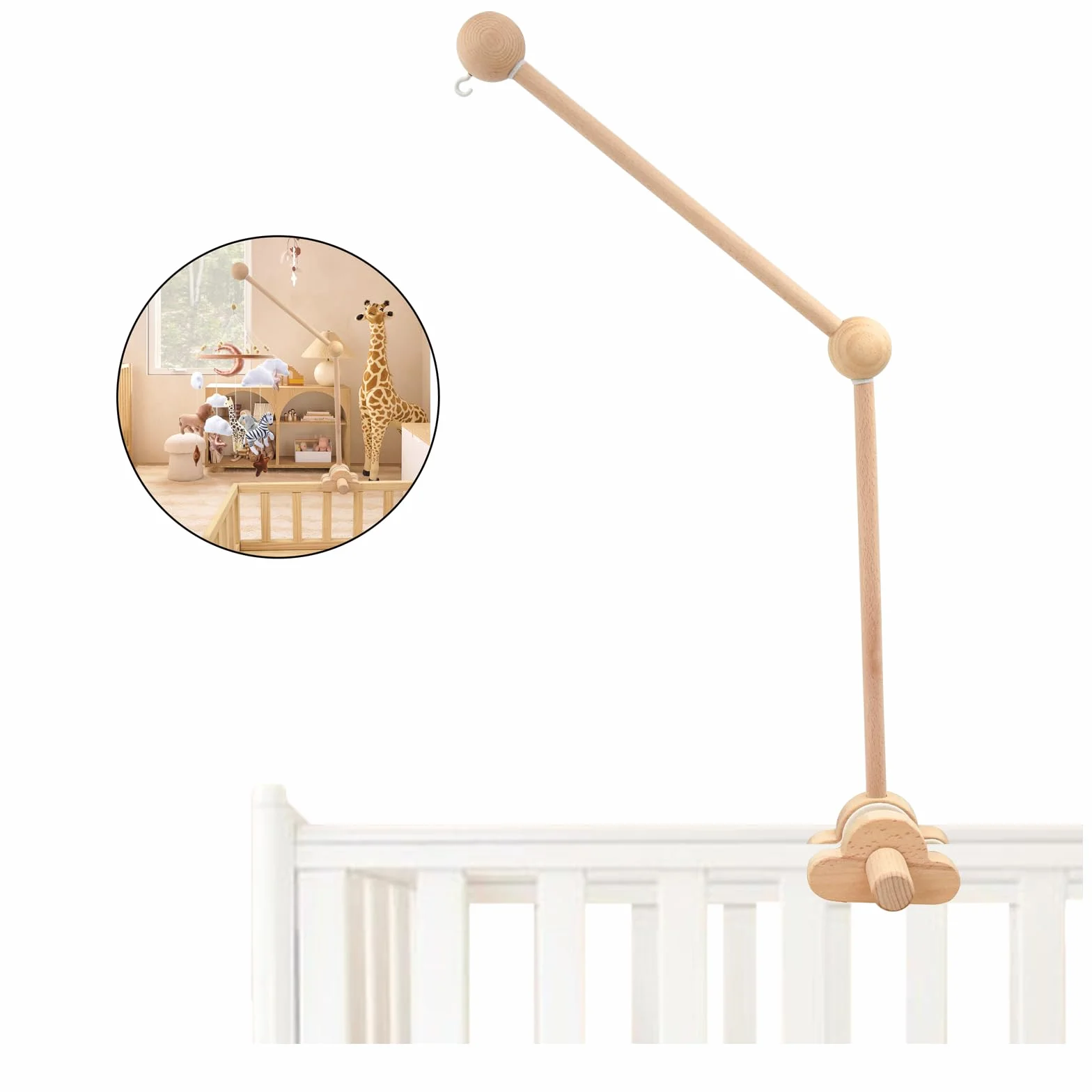Mobile bébé en bois Aolkee, amovible réglable, suspension berceau, jouet pare-brise, brun