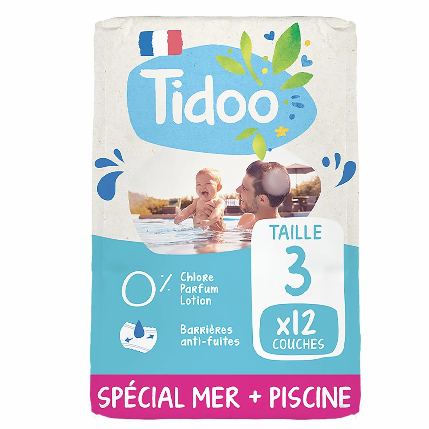 TIDOO Couches de bain T3 (4-9kg) x12 Anti-Fuites Fabriquée en France