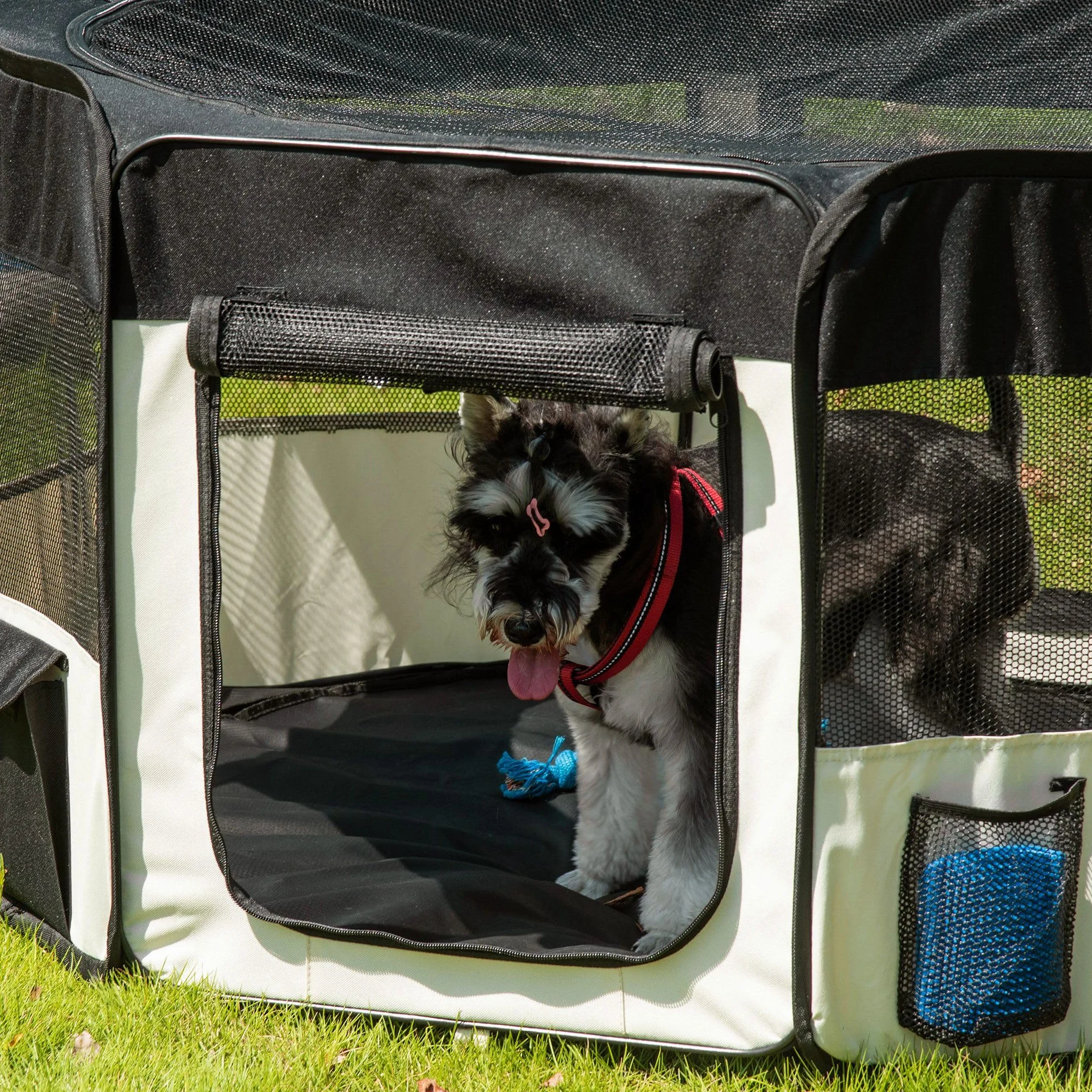 PawHut Parc enclos Pliable pour Chats et Petits Animaux octogonale en Tissu Oxford et Acier - Ø 120 x 58H cm - Noir et crème
