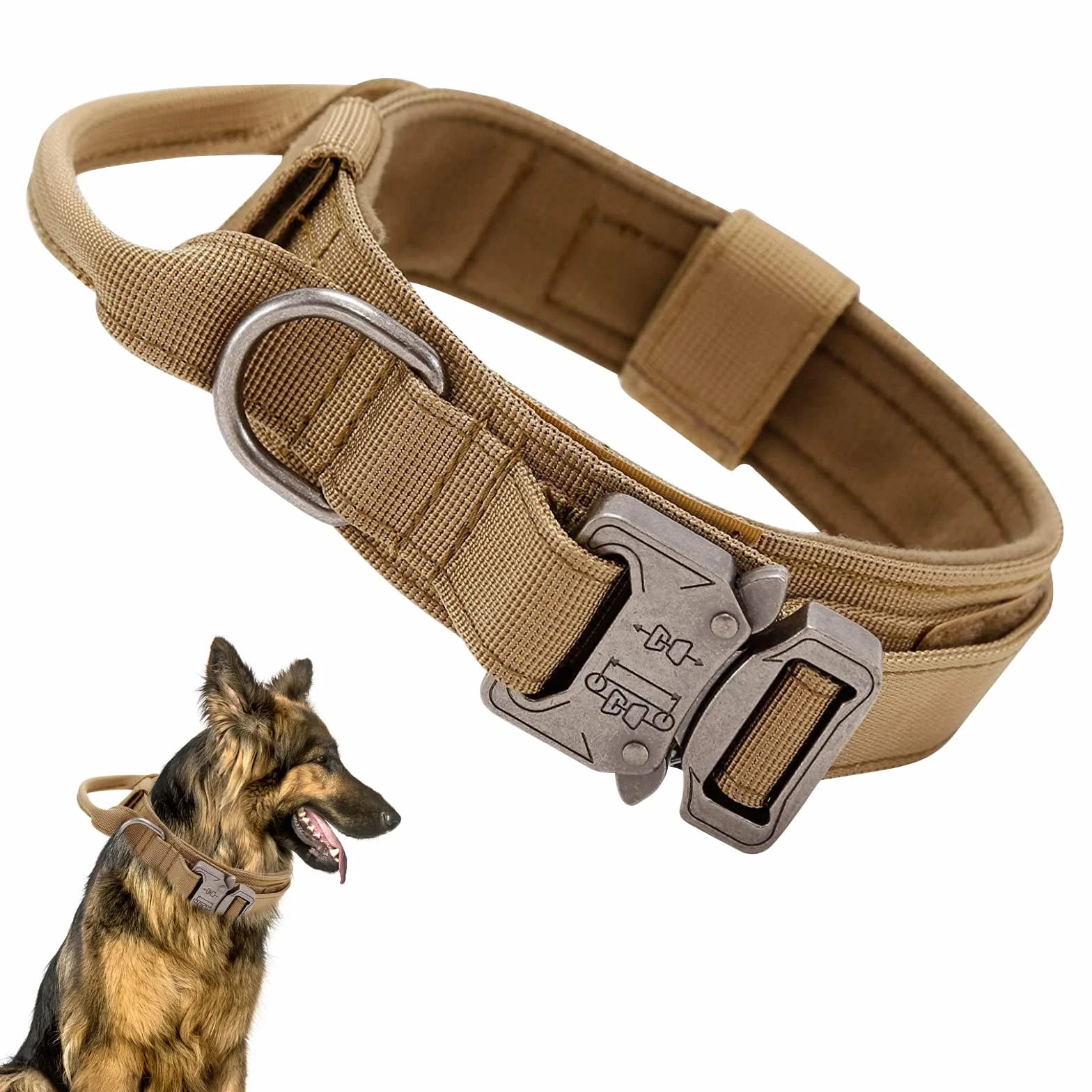 Collier de Chien Tactique Militaire en Nylon Réglable avec Poignée de Commande et Boucle Métal