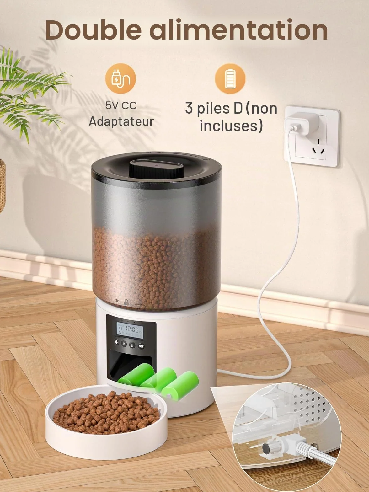 Distributeur Croquettes Chat Automatique 4L Programmable 6 Repas Fonction Vocale 10s Réservoir Hermétique